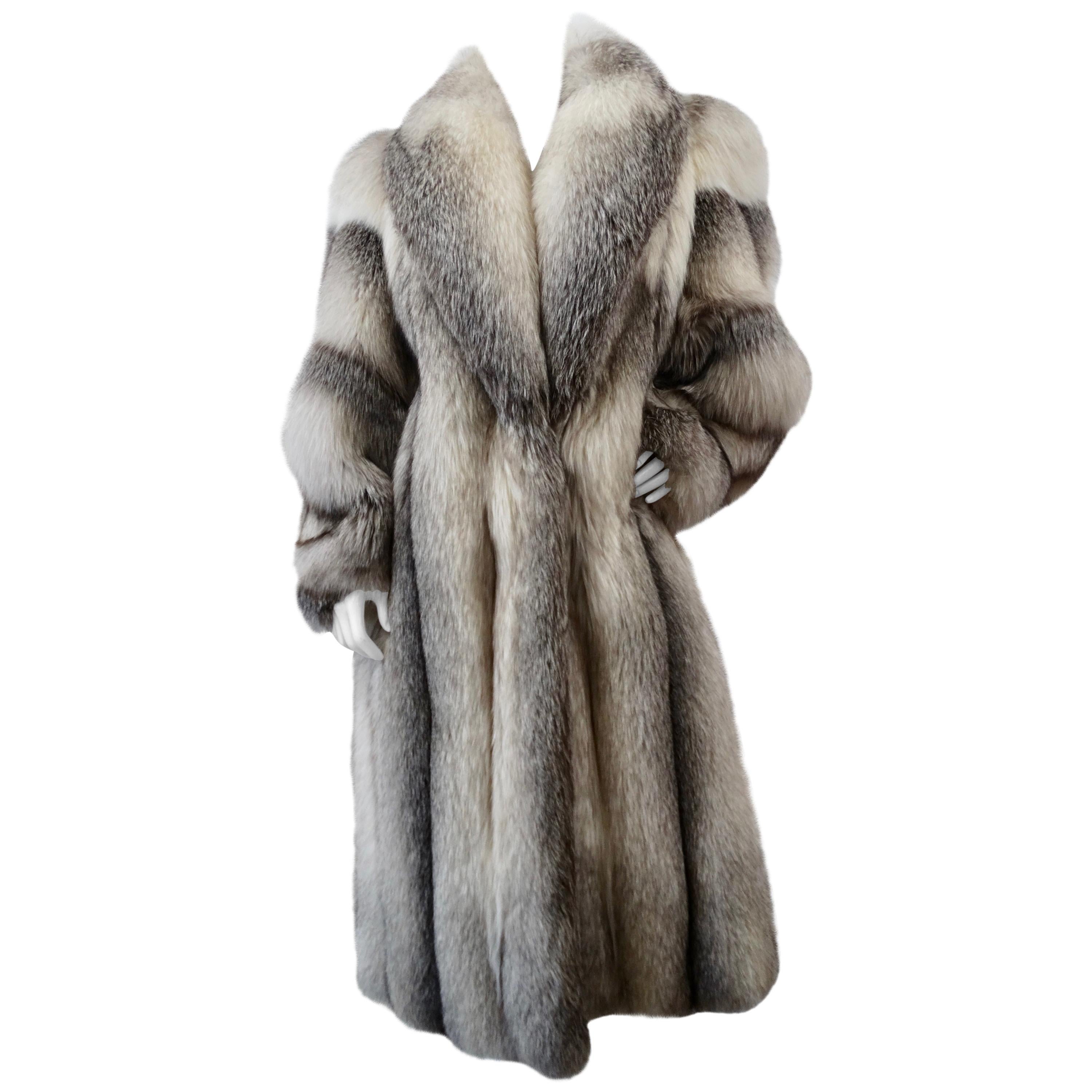 Charles Calfun 1970s Grey Fox Fur Coat