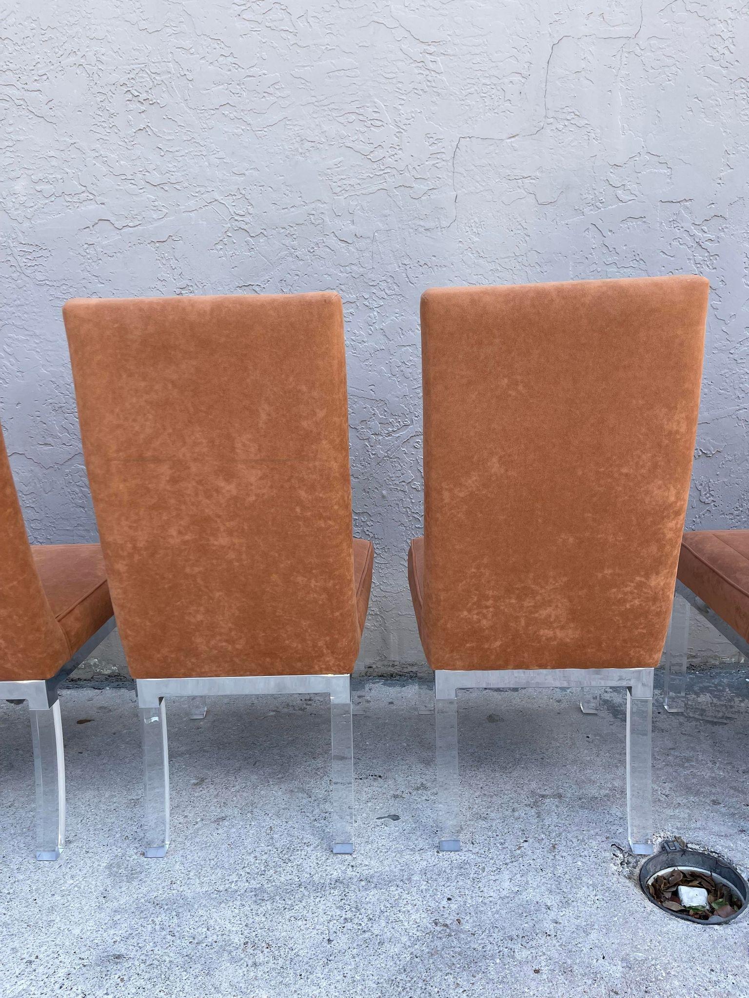 1970s Charles Hollis Jones Chrome Base Dining Chairs With Lucite Legs- Set of 6 For Sale 2