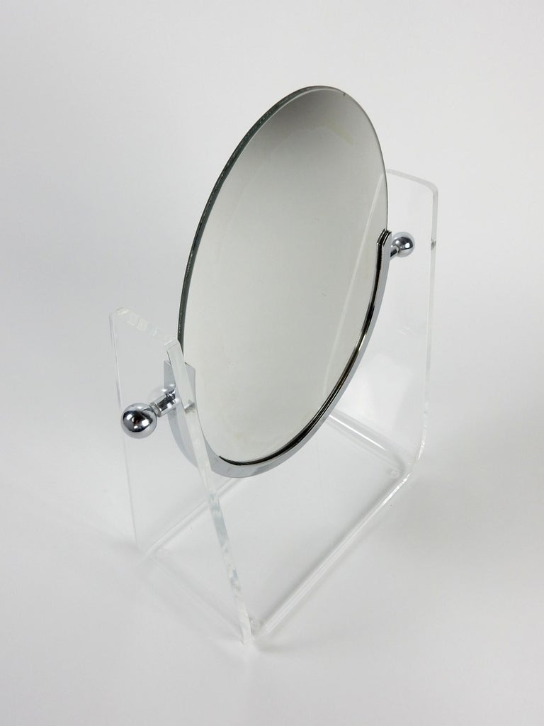 Mid-Century Modern 1970s Charles Hollis Jones Design Lucite and Nickel Table Mirror For Sale