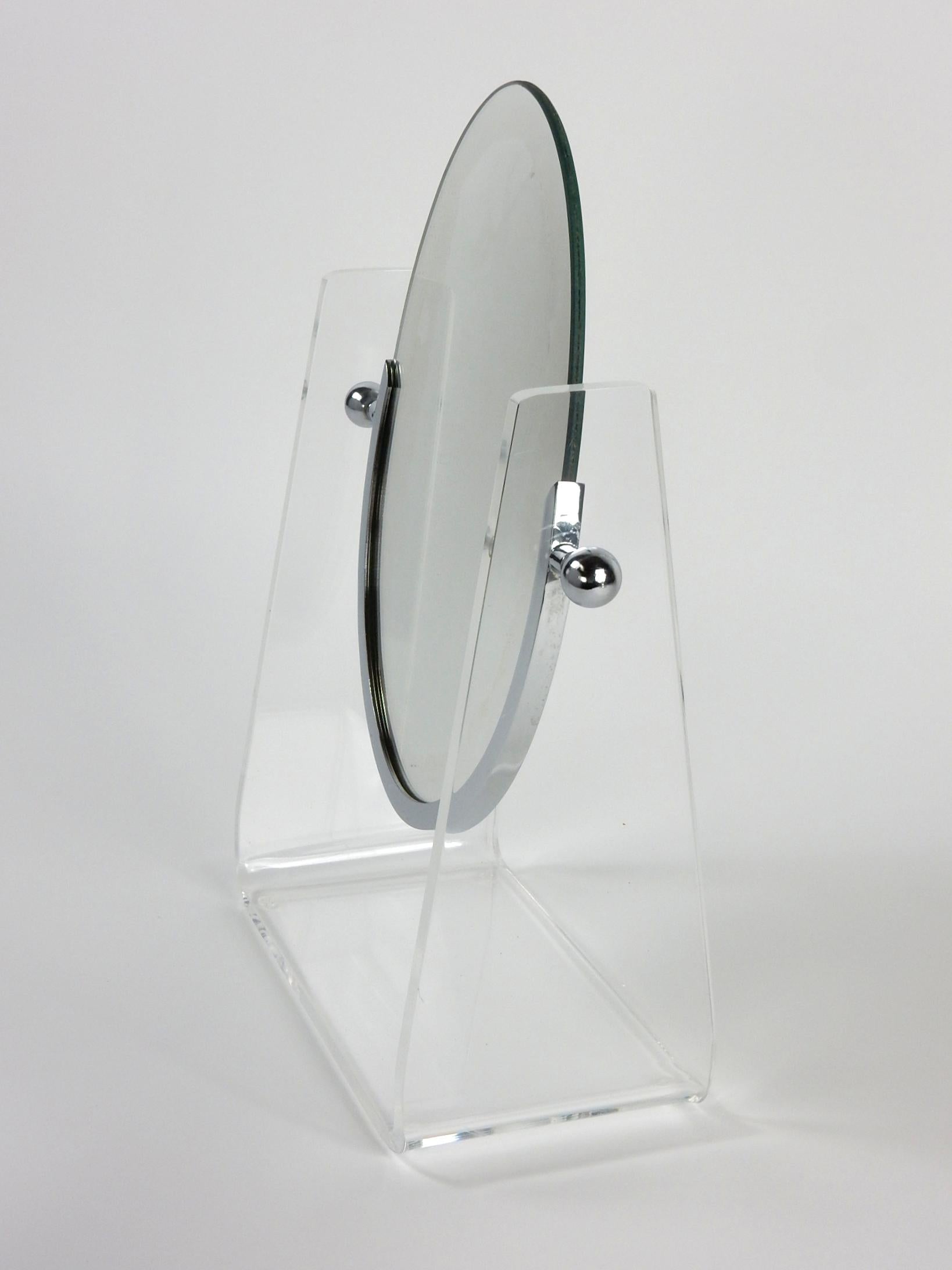 1970s Charles Hollis Jones Design Lucite and Nickel Table Mirror In Good Condition For Sale In Las Vegas, NV