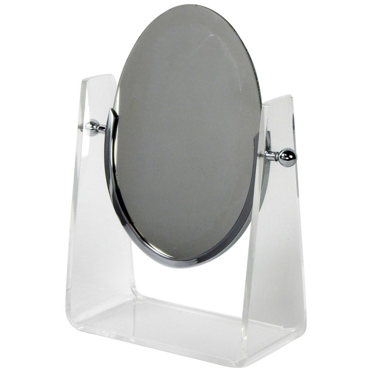 1970s Charles Hollis Jones Design Lucite and Nickel Table Mirror For Sale