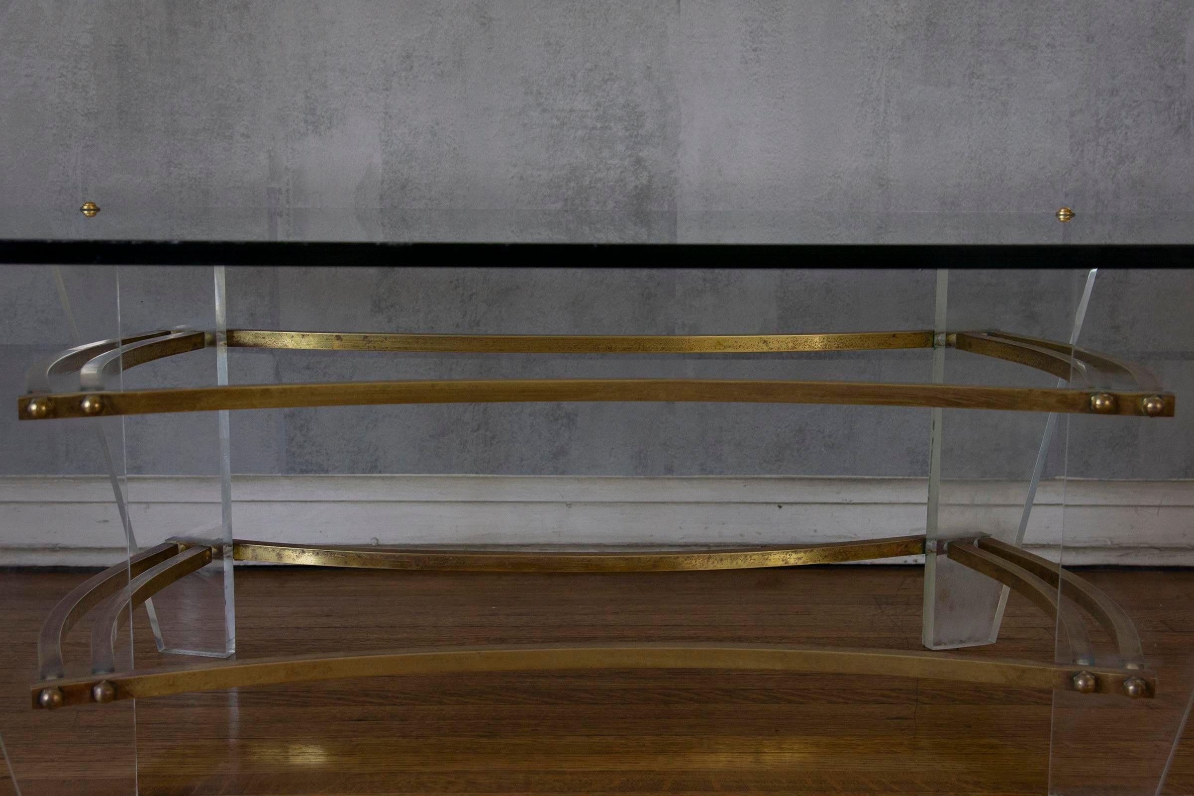 1970s Charles Hollis Jones Minimalist Lucite, Glass and Brass Coffee Table For Sale 2