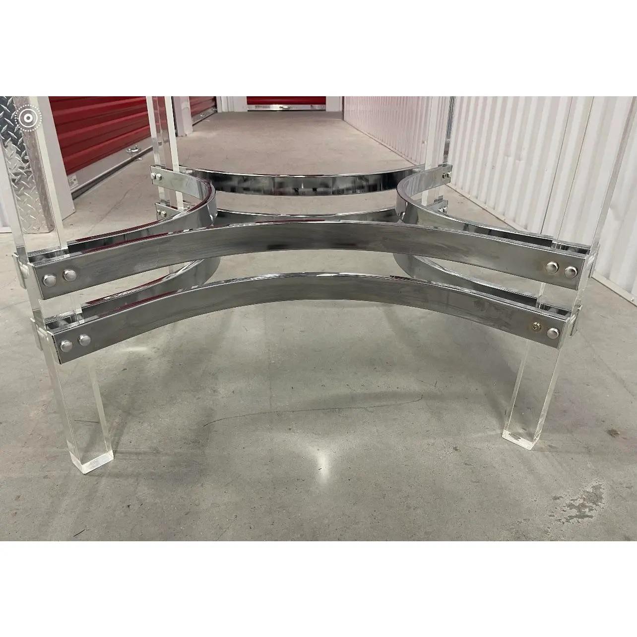 1970s Charles Hollis Jones Style Chrome and Lucite Coffee Table In Good Condition In Esperance, NY