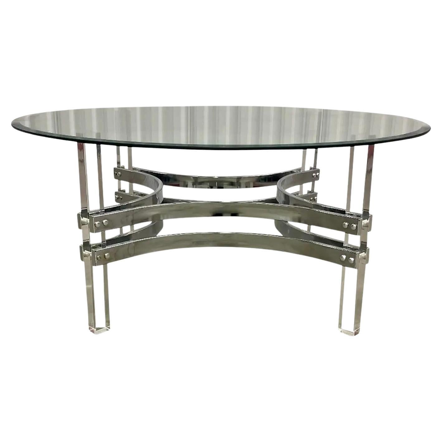 1970s Charles Hollis Jones Style Chrome and Lucite Coffee Table