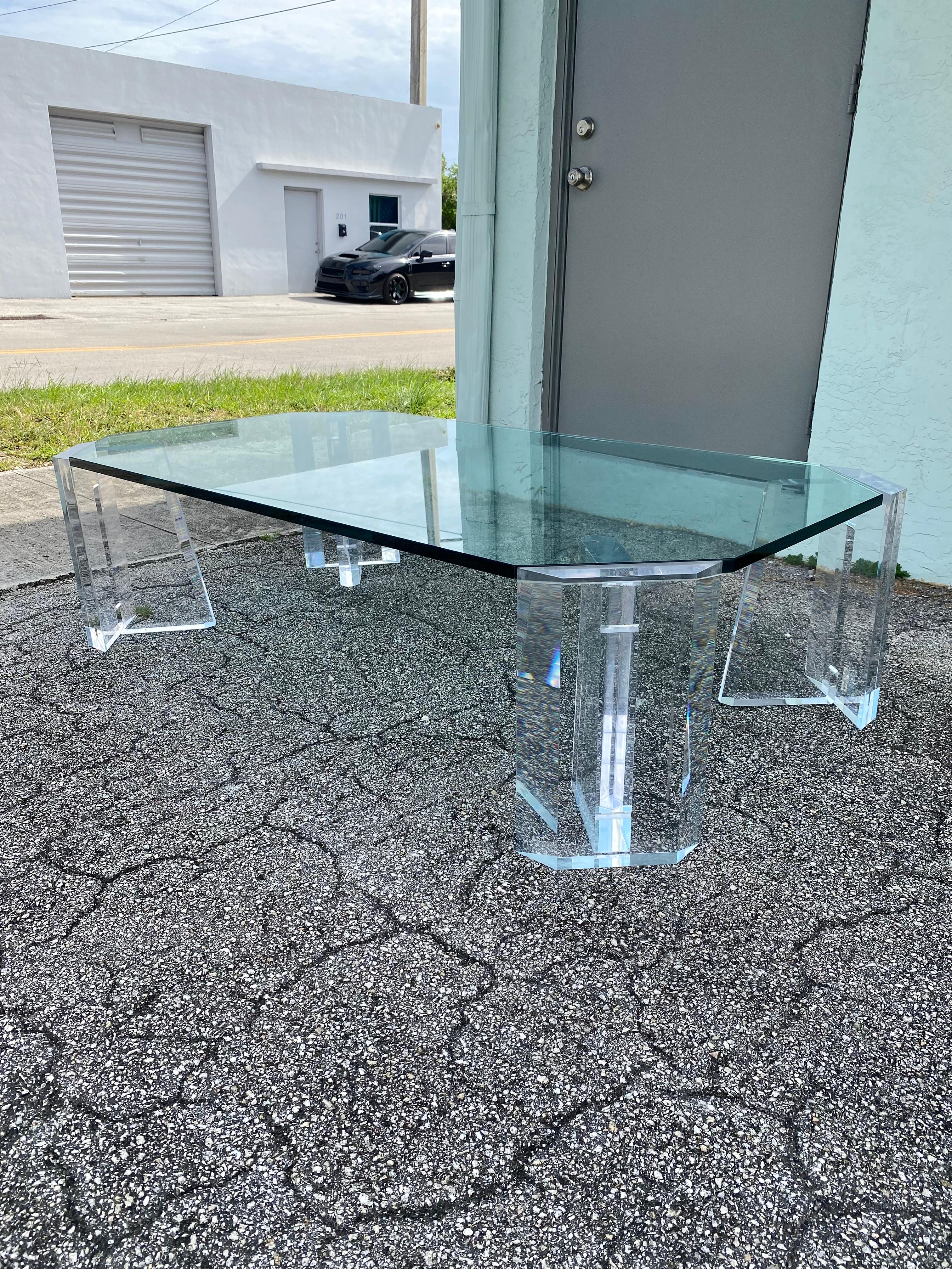 American 1970s Charles Hollis Lucite Glass Coffee Table For Sale