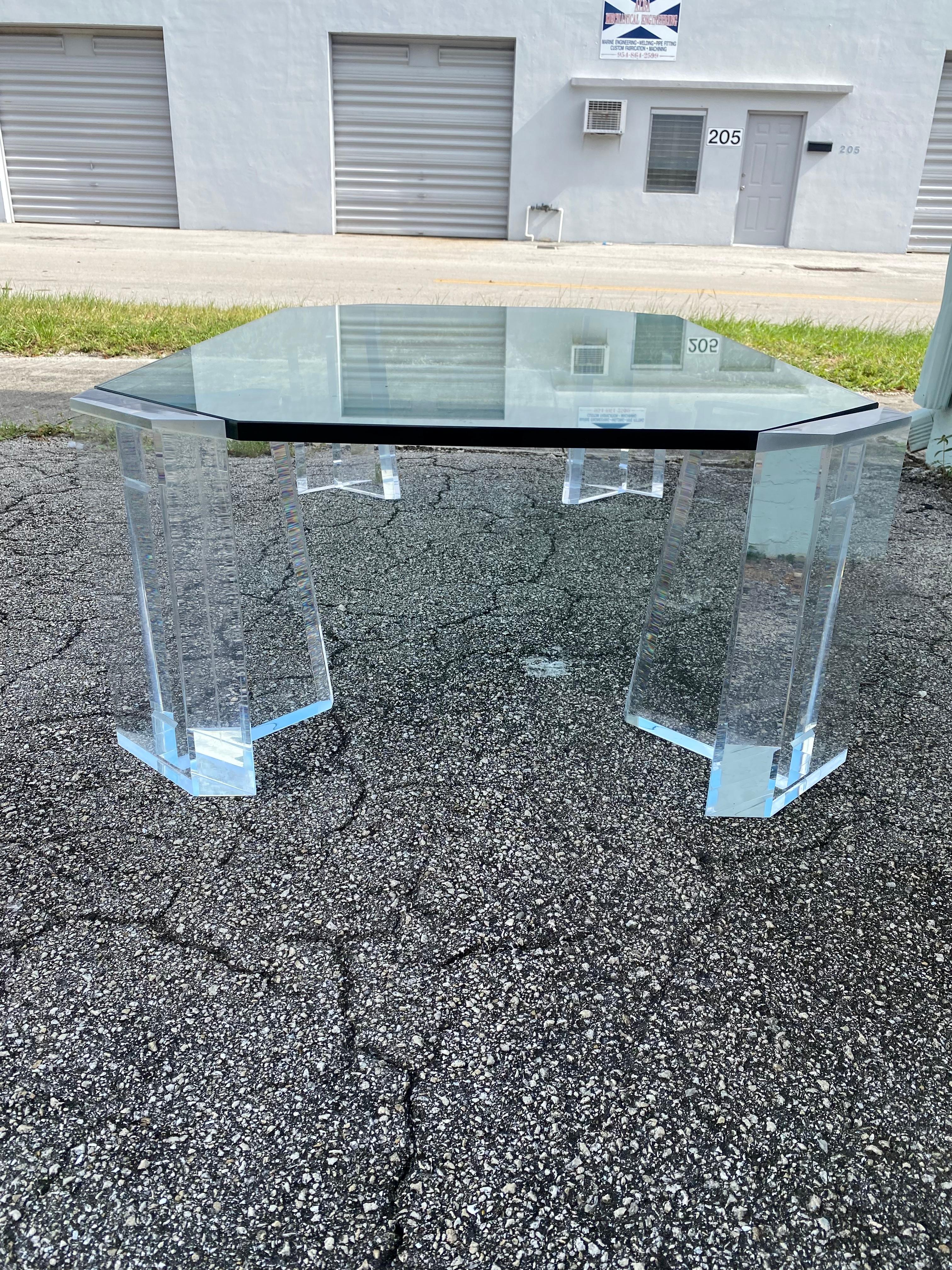 Late 20th Century 1970s Charles Hollis Lucite Glass Coffee Table For Sale
