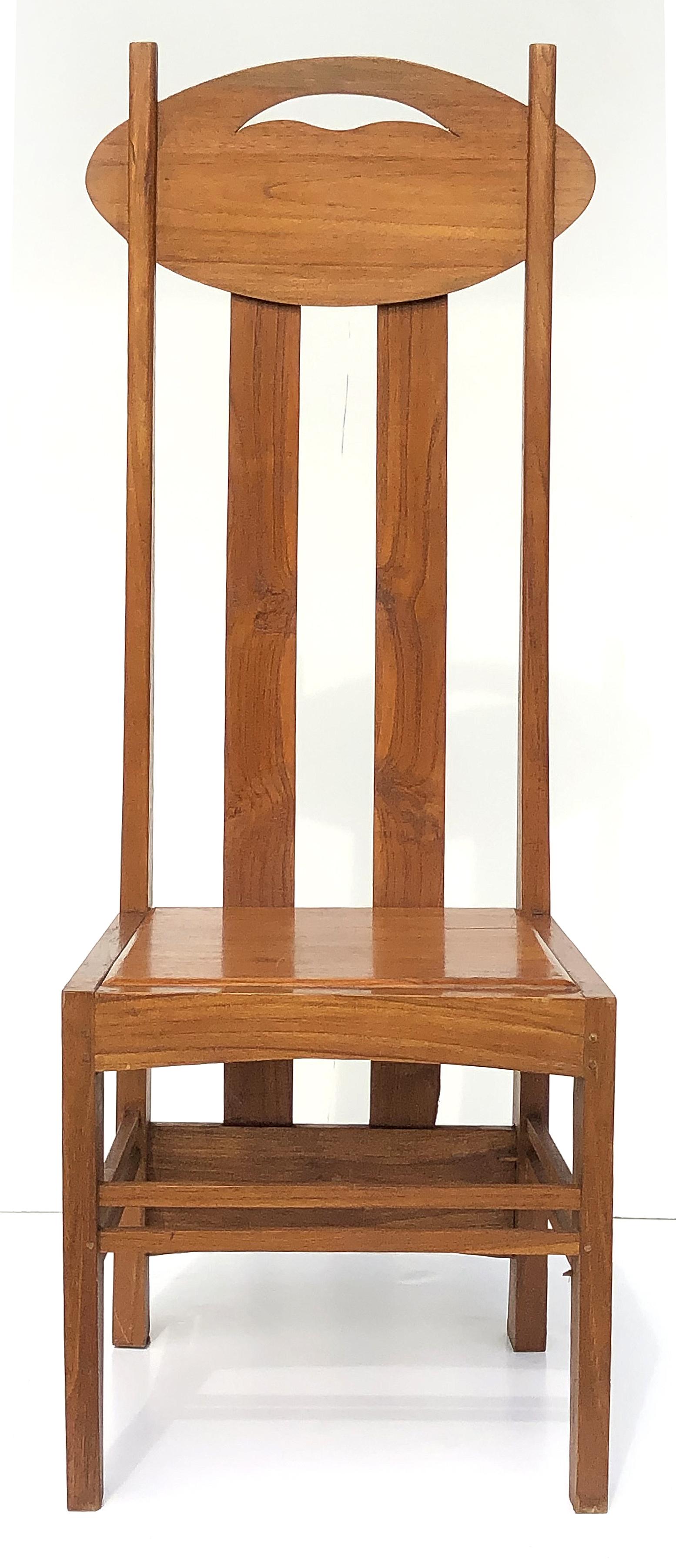 1970s Charles Rennie Mackintosh high-back chairs, pair

Offered for sale is a pair of 1970s Charles Rennie Mackintosh production high-back chairs with pierced oval back rails. The chairs are substantial and well made with pegged joints. They are a