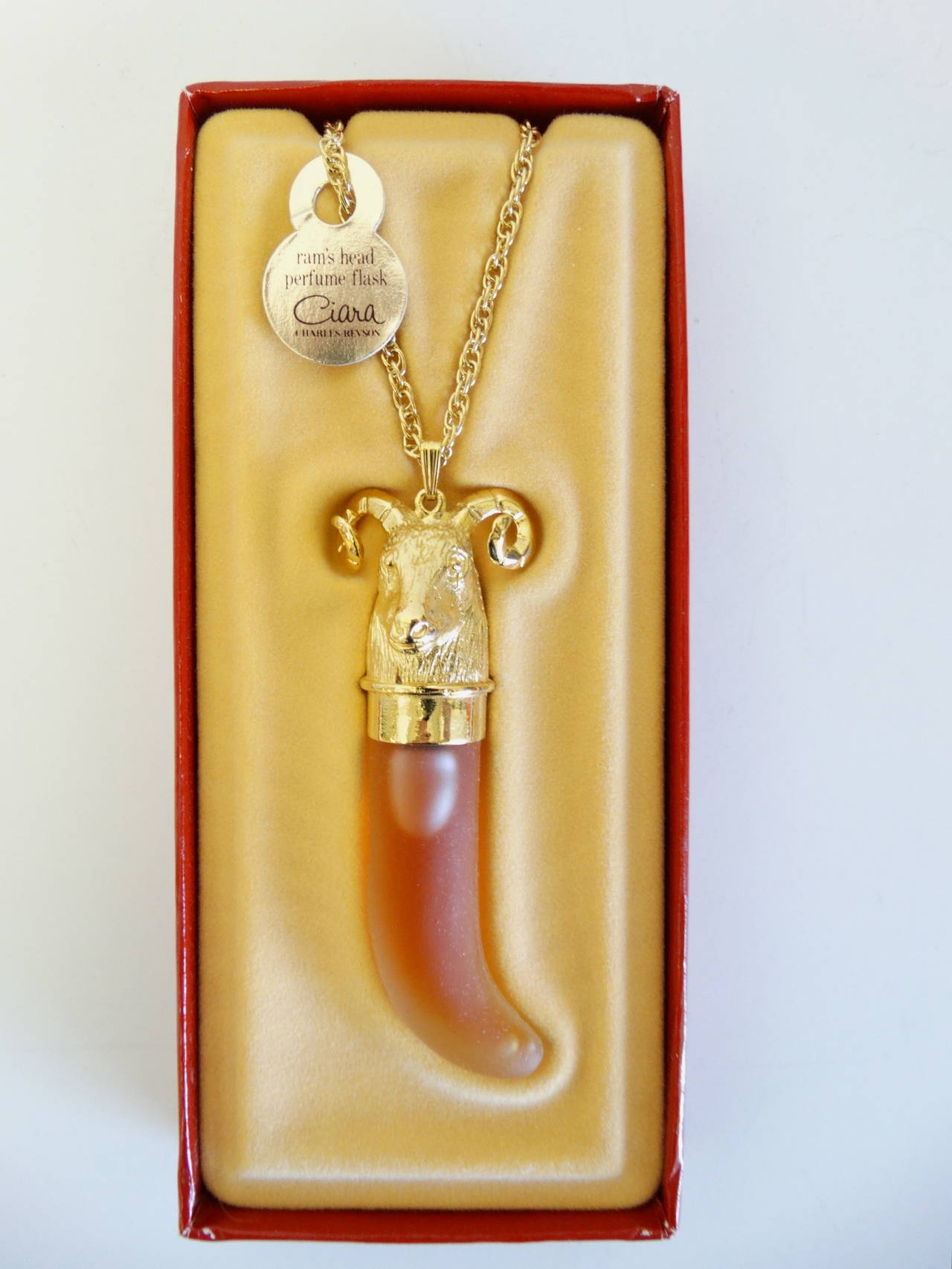Regency Charles Revson 1970s Ram's Head Perfume Flask Necklace For Sale