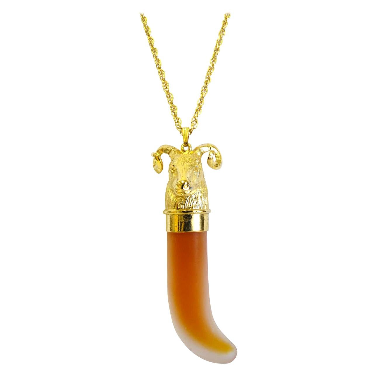 Charles Revson 1970s Ram's Head Perfume Flask Necklace For Sale