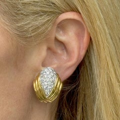 1970's Charles Turi Diamond 18 Karat Yellow Gold Ear-Clip Earrings