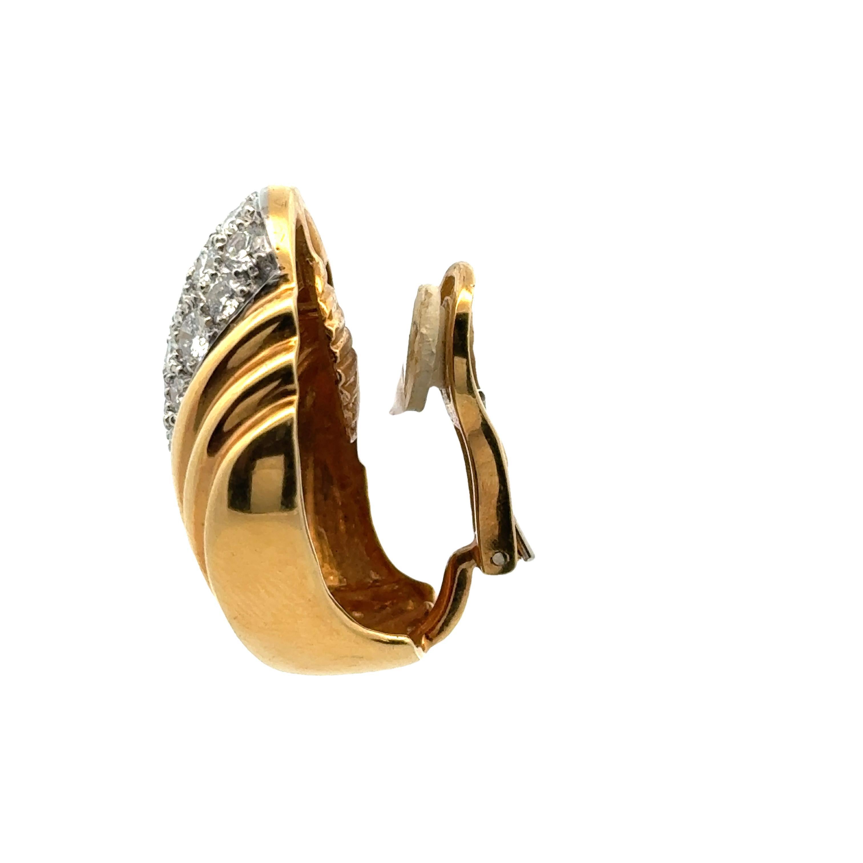 Women's 1970's Charles Turi Diamond 18 Karat Yellow Gold Ear-Clip Earrings