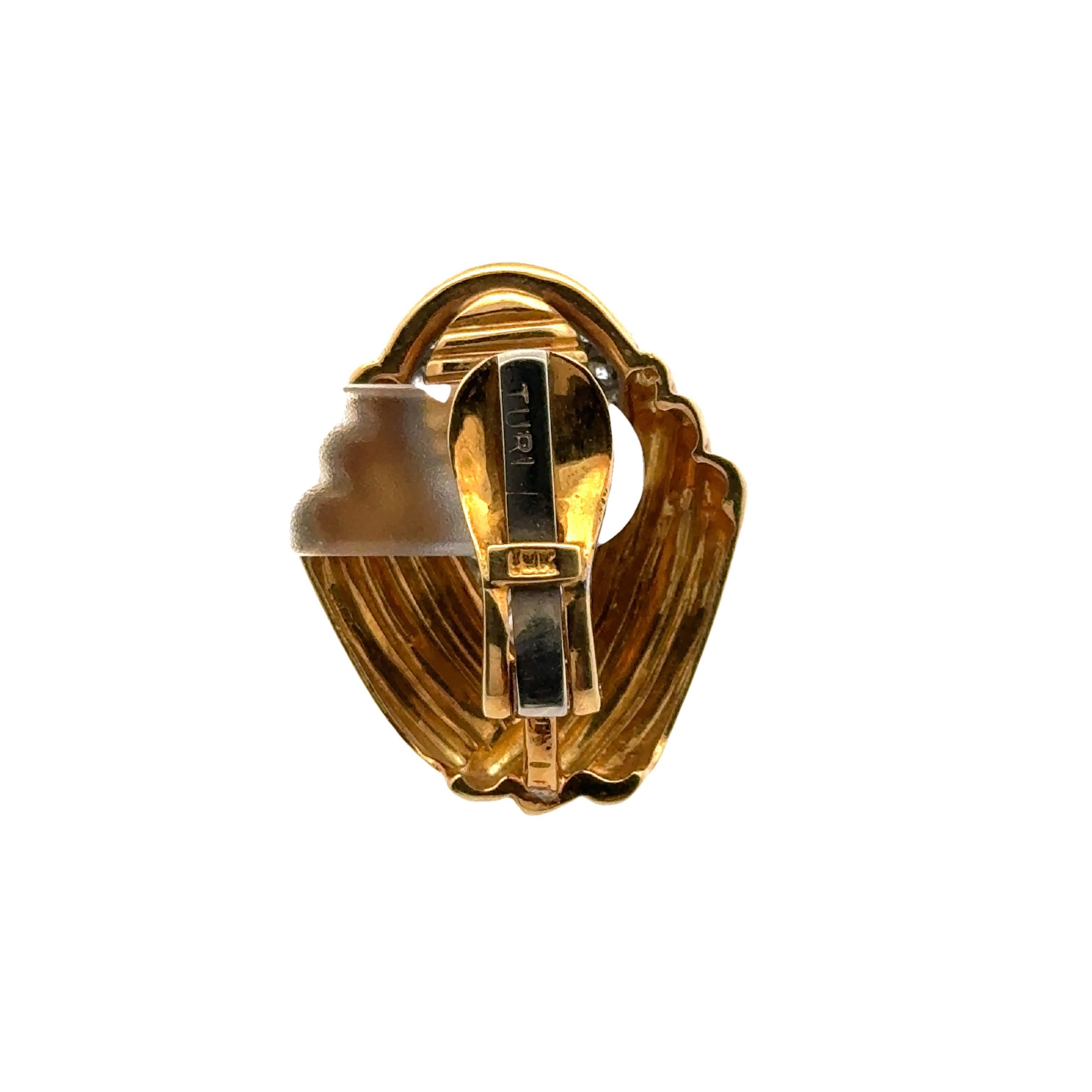 1970's Charles Turi Diamond 18 Karat Yellow Gold Ear-Clip Earrings 1