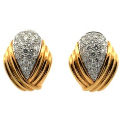 1970's Charles Turi Diamond 18 Karat Yellow Gold Ear-Clip Earrings