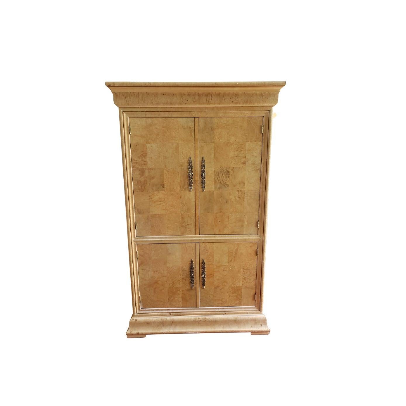 Henredon Charles X Collection burl maple triple Dresser.High quality American made burl wood with solid wood dovetail drawers. Intricatelly Bookmatch burl wood veneer. Measurements are 42W x 21D x 68H.
 