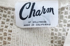 1970s Charm of Hollywood Ivory Off White Crochet Sheer Vintage Maxi Duster Vest