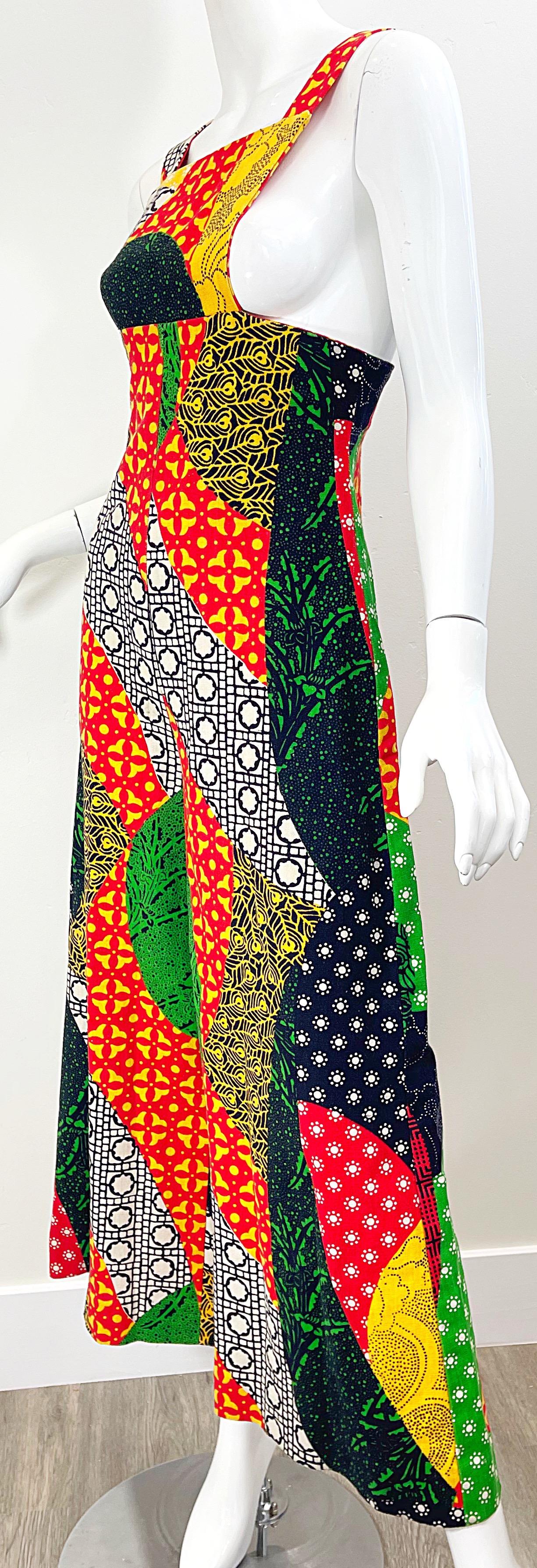 Combinaison vintage à breloques en lin Hollywood avec imprimé patchwork (années 1970) en vente 7