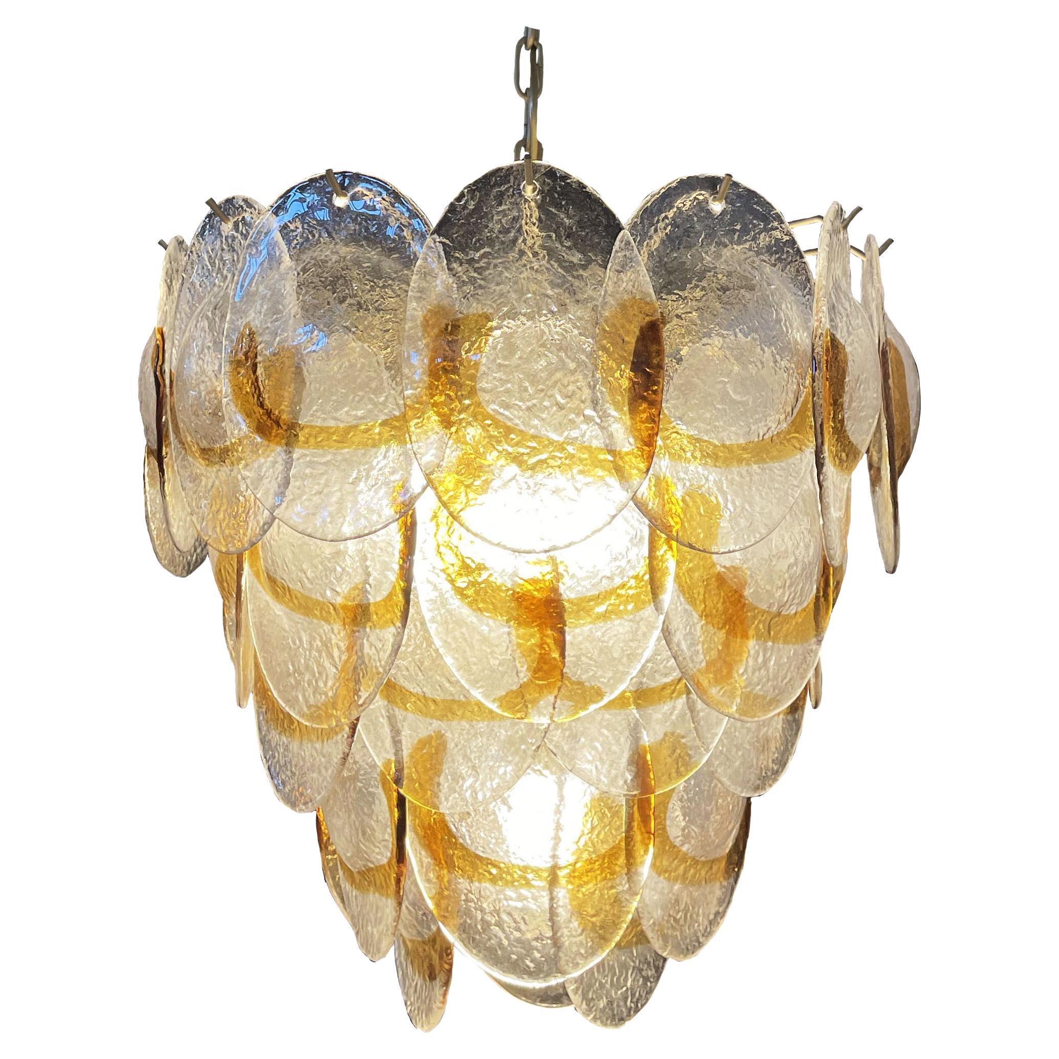 1970's Charming Murano Chandelier by Mazzega, 41 Lattimo Amber Glasses For Sale