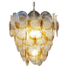 1970's Charming Murano Chandelier by Mazzega, 41 Lattimo Amber Glasses