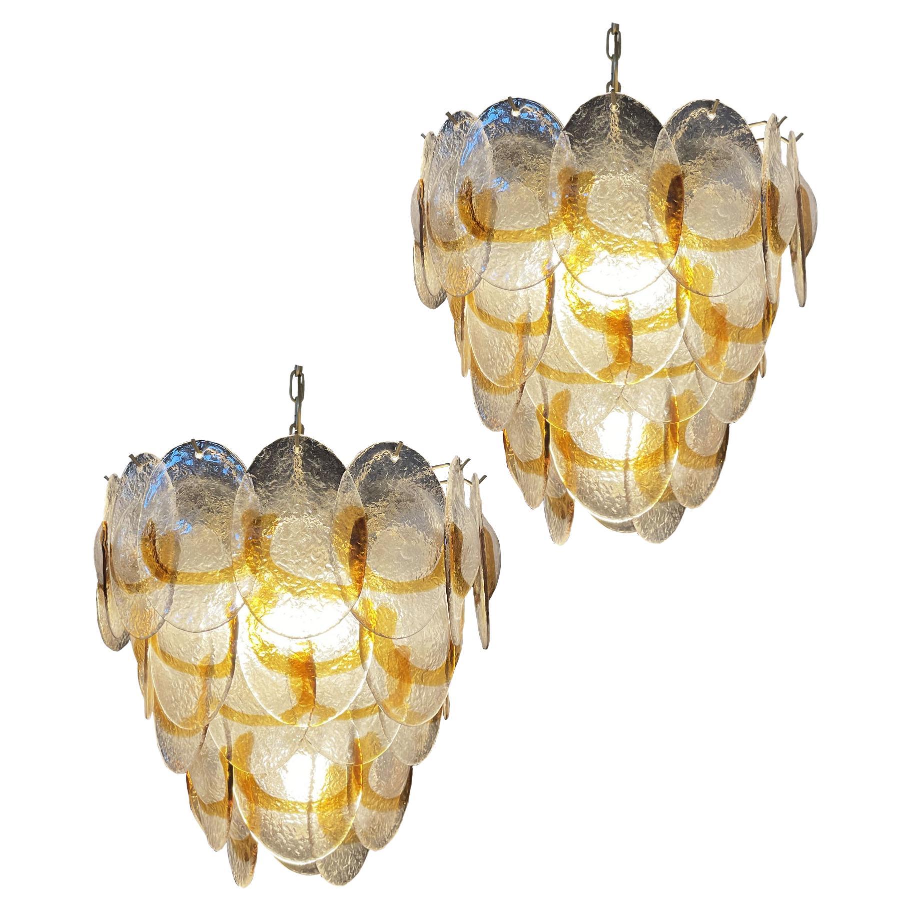 1970s Charming Murano Chandeliers by Mazzega, 41 Lattimo Amber Glasses For Sale