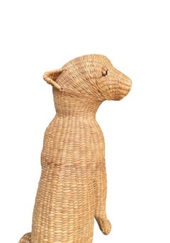 1970s Cheetah Woven Rattan Sculpture by Mario Lopez Torres