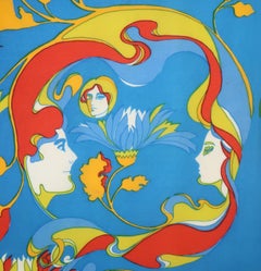 1970's Chereskin Psychedelic Mod Print Silk Scarf