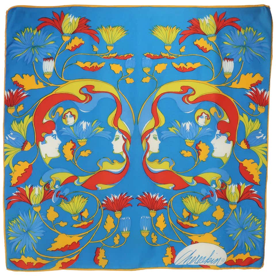1970's Chereskin Psychedelic Mod Print Silk Scarf at 1stDibs