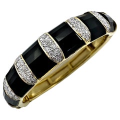 "1970s Chic" 18k Gold, Diamonds and Black Onyx Hinged Bracelet by La Triomphe