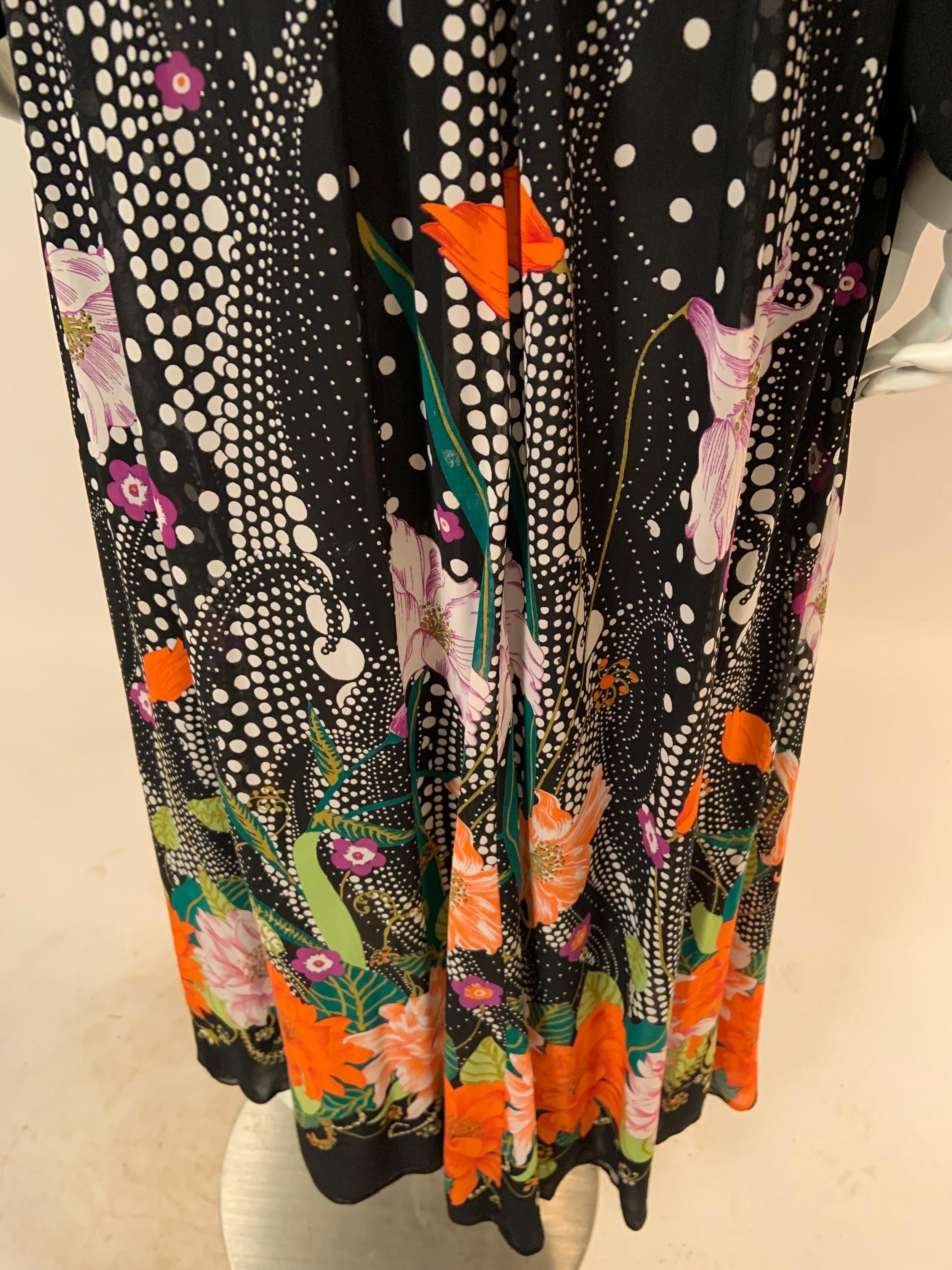 1970's Chiffon Maxi Dress with a Polka Dot and Flower Print For Sale 6