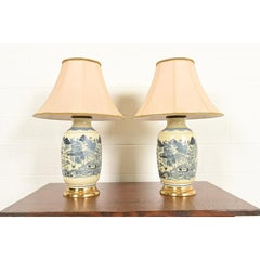 1970s Chinese Blue and White Porcelain Ginger Jar Table Lamps by Westwood - Pair