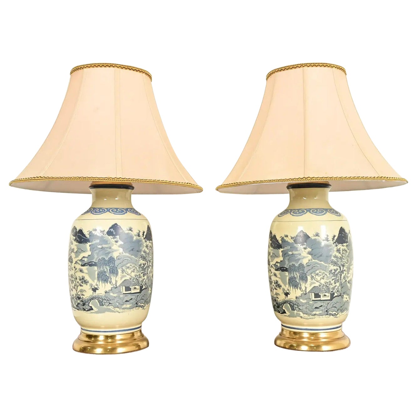 1970s Chinese Blue and White Porcelain Ginger Jar Table Lamps by Westwood - Pair