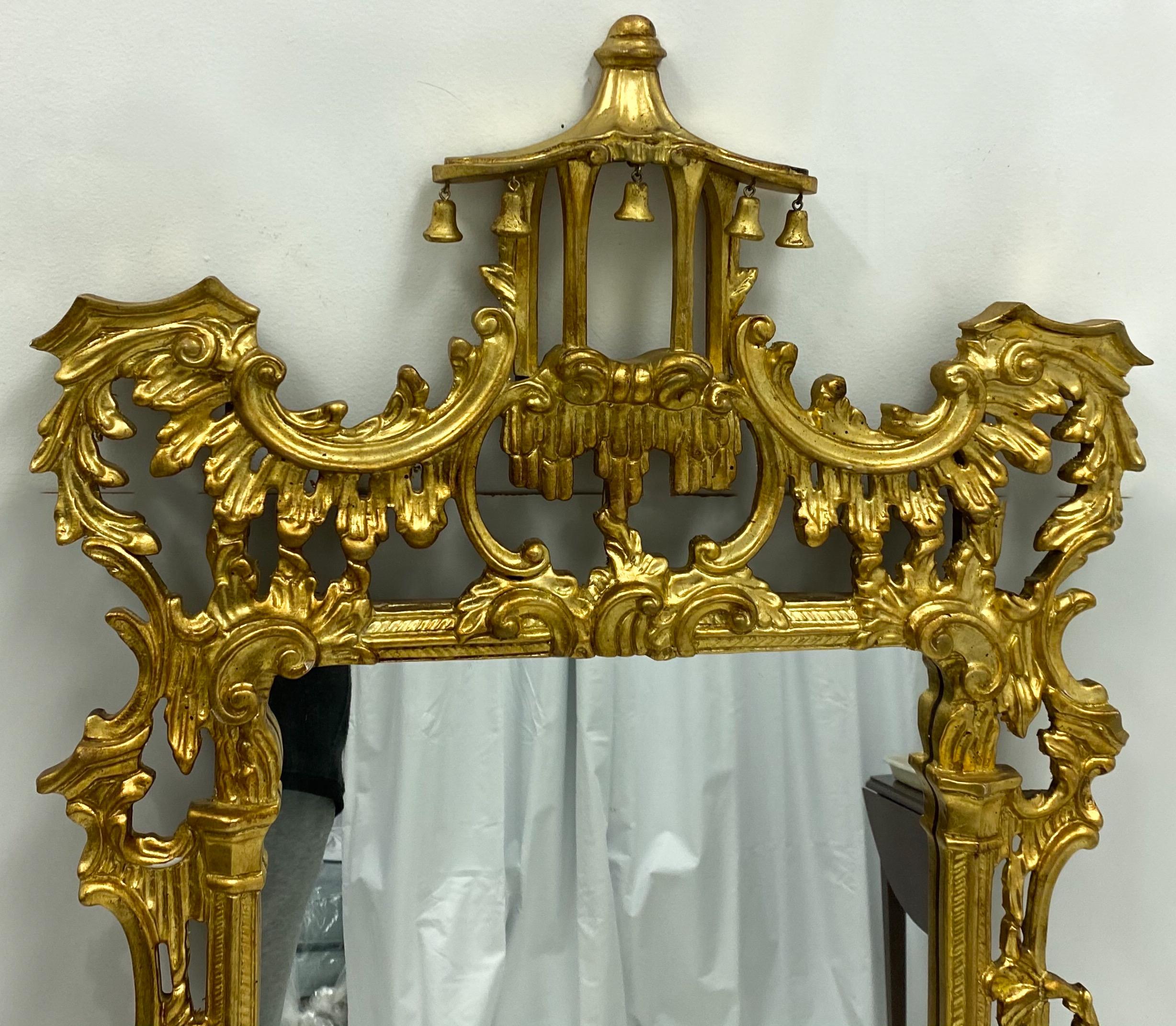 Late 20th Century 1970s Chinese Chippendale Style Carved Giltwood Italian Mirror