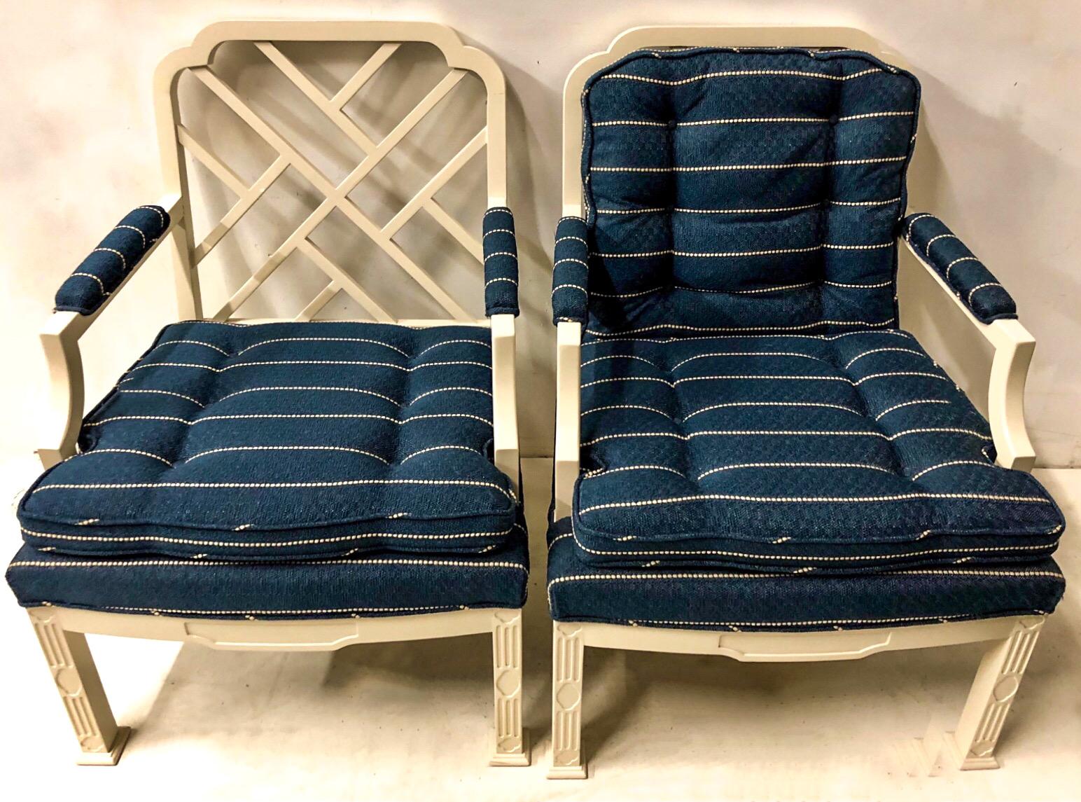 Late 20th Century 1970s Chinese Chippendale Style Chairs by Erwin Lambeth -A Pair For Sale