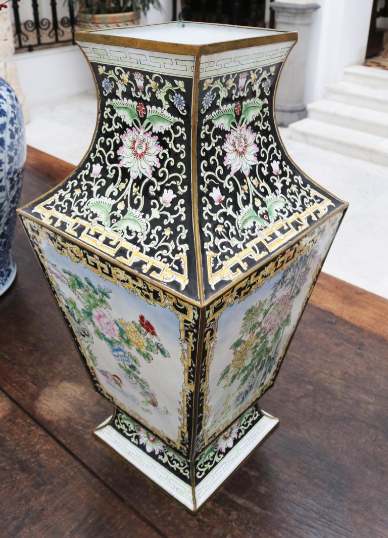 Vase Et Bol En Laiton Cloisonné Vintage – Motifs Floral Et Dragon, Années 1970, Vert