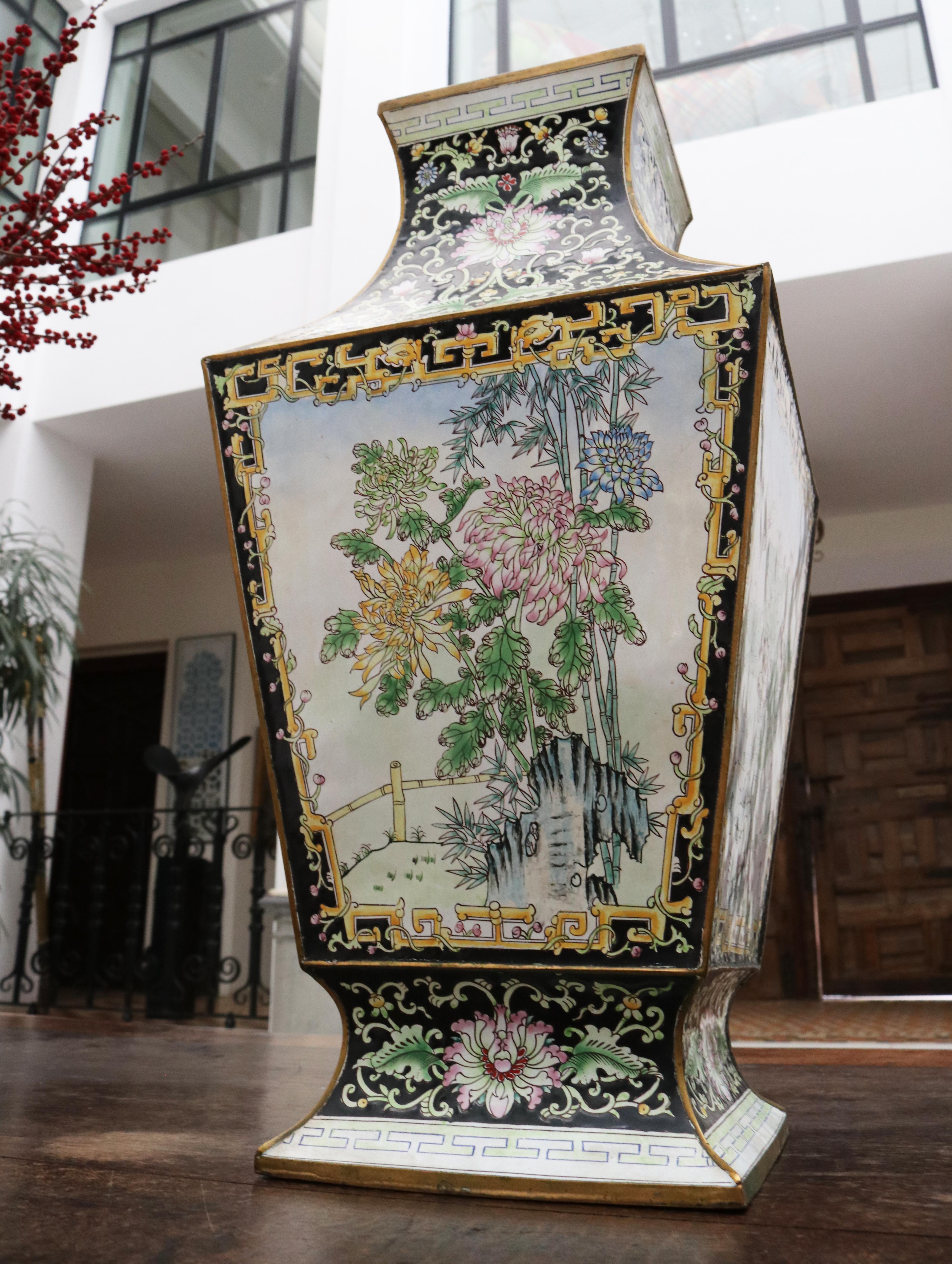1970s Chinese Cloisonné Hand Painted Vase with Flower Motifs 5