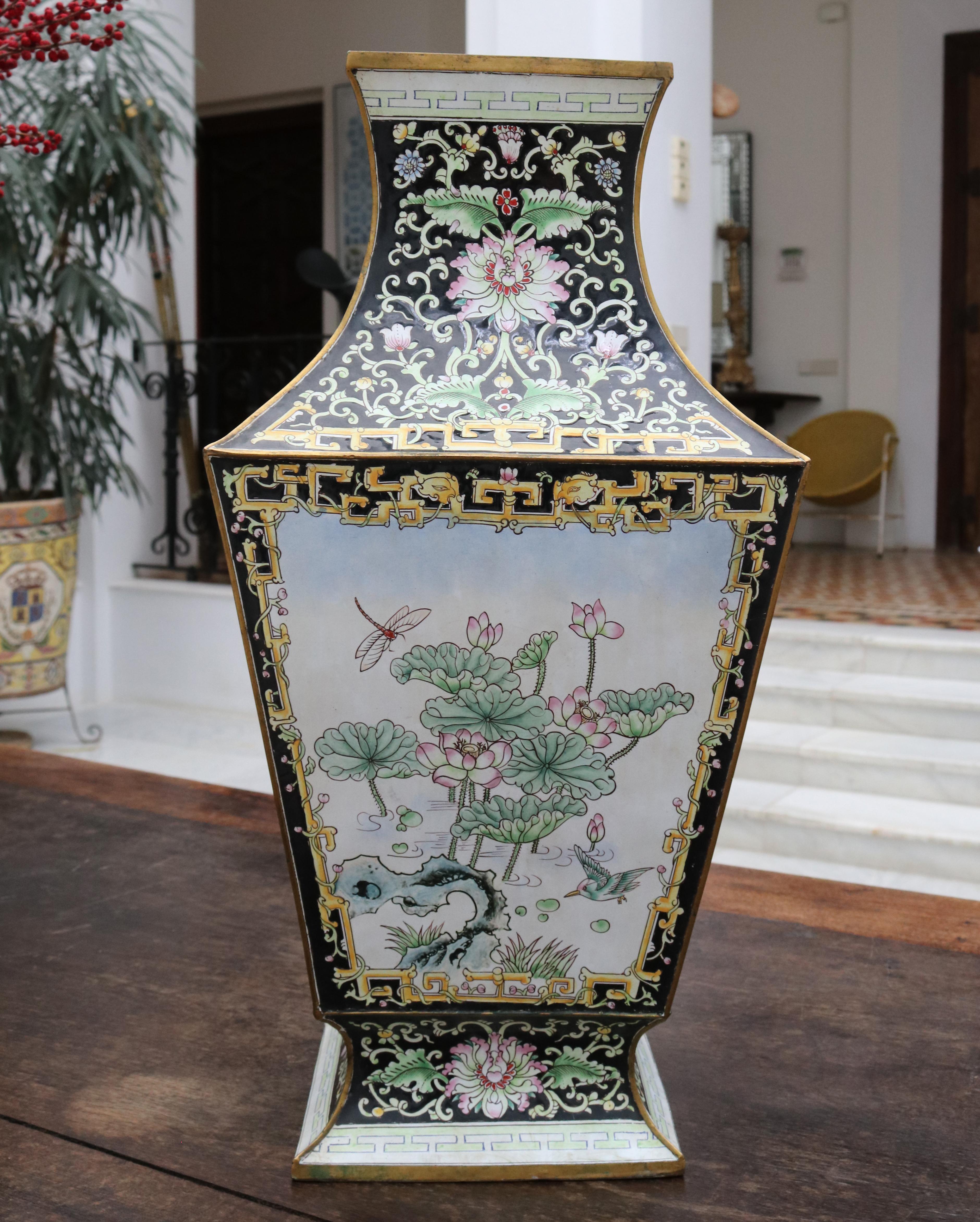Cloissoné 1970s Chinese Cloisonné Hand Painted Vase with Flower Motifs