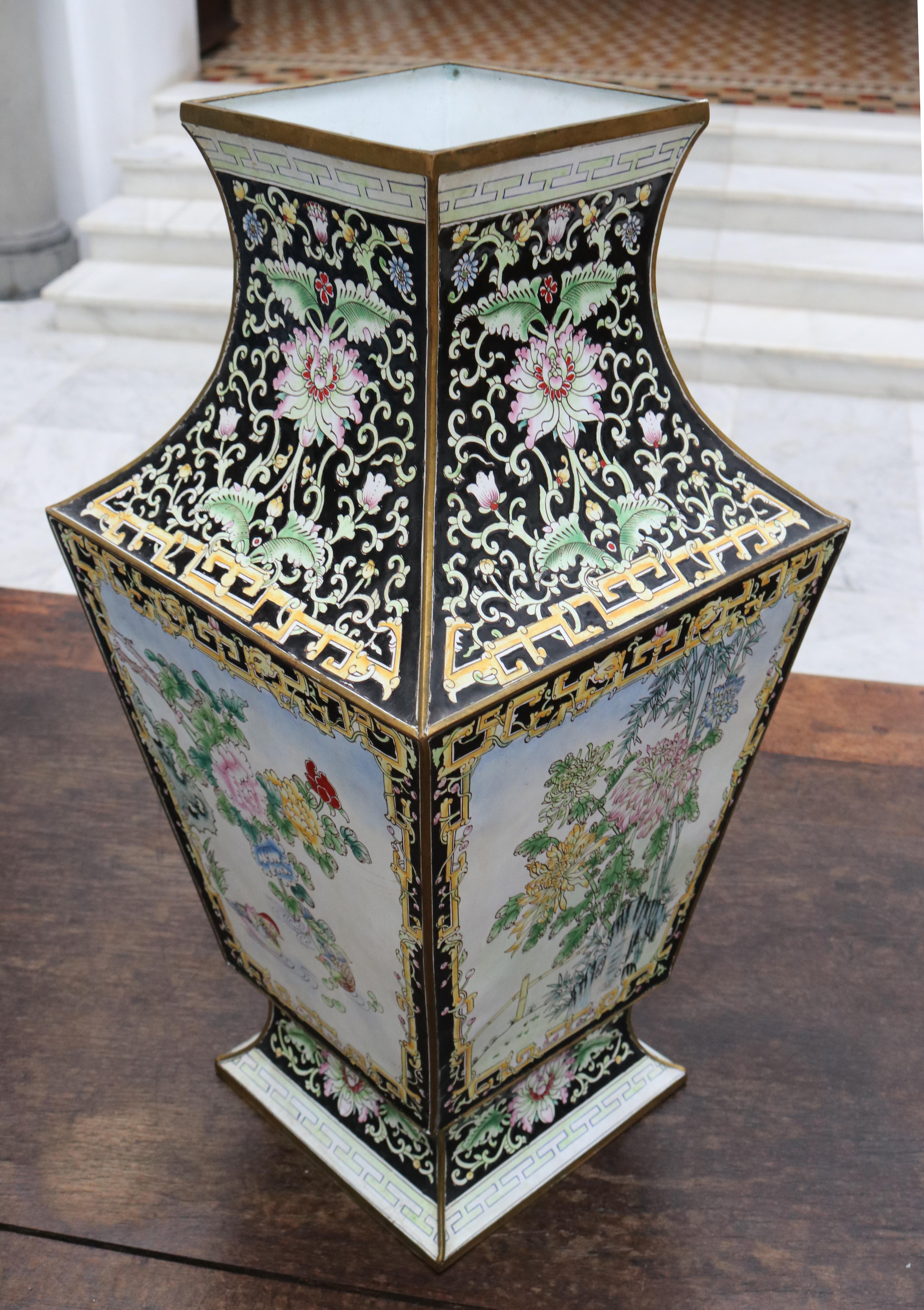 1970s Chinese Cloisonné Hand Painted Vase with Flower Motifs 2