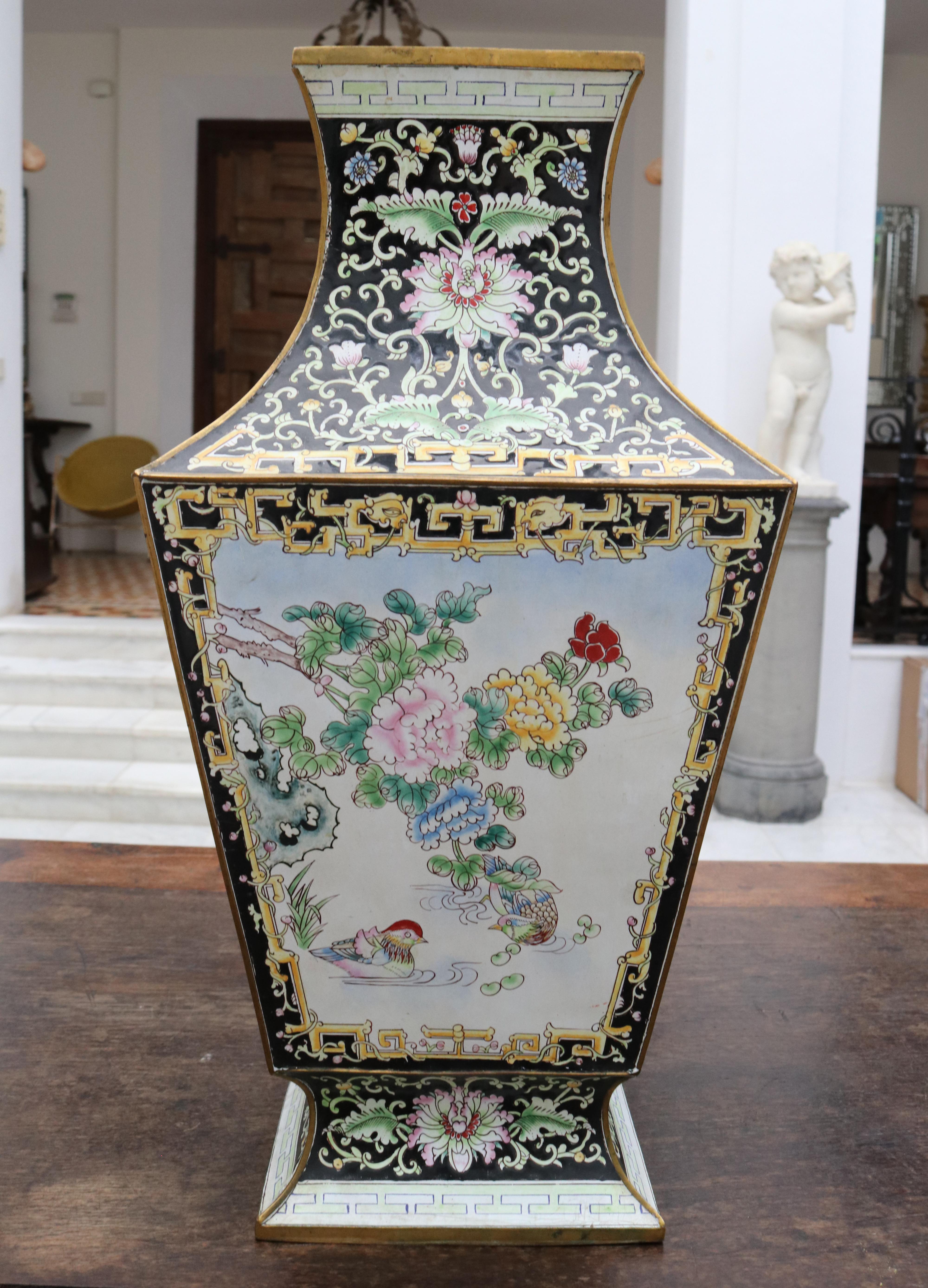 1970s Chinese Cloisonné Hand Painted Vase with Flower Motifs 3