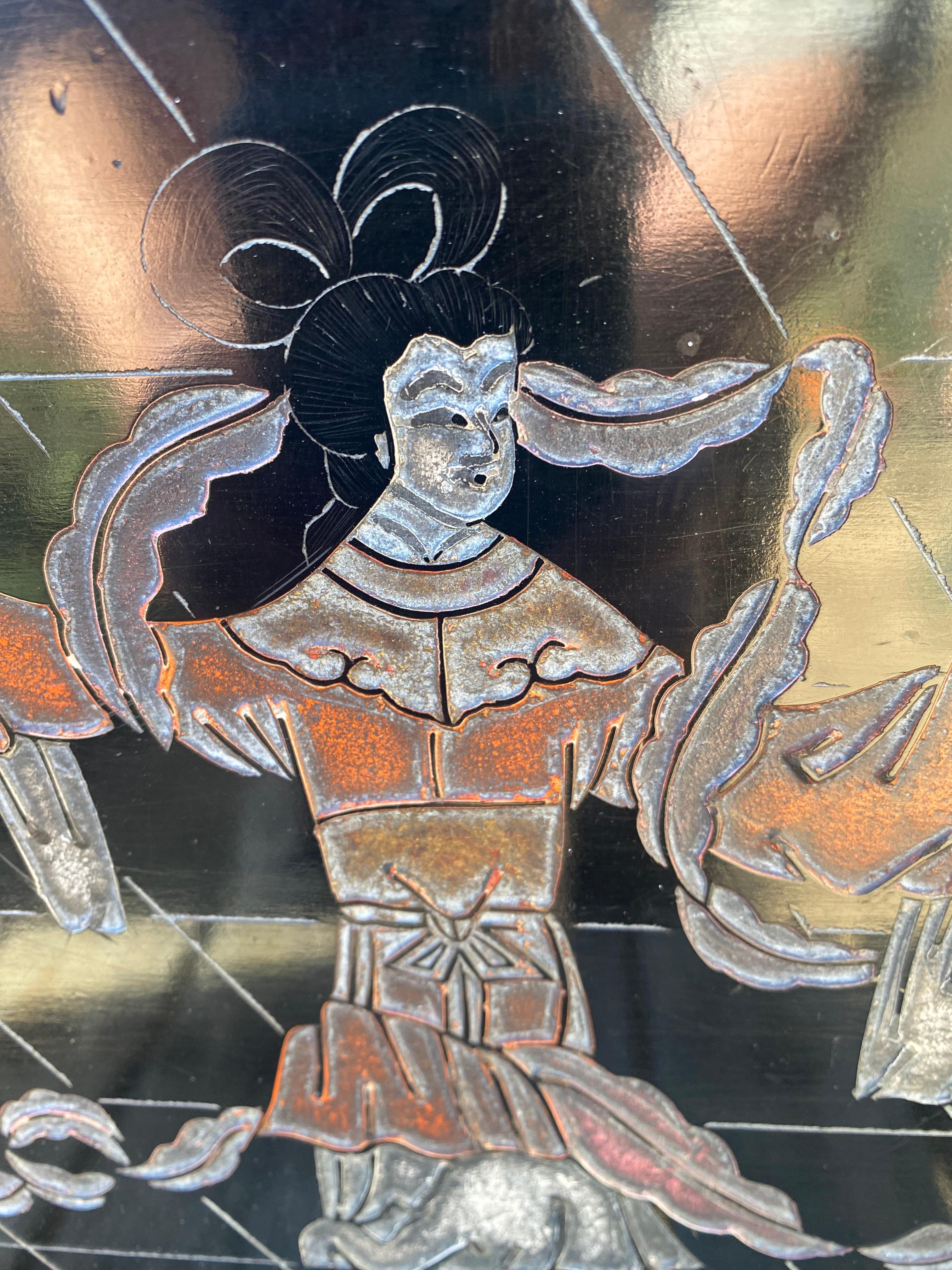 Panel lacado tallado Coromandel negro de exportación china de los años 70 por Zhongkun en venta 2