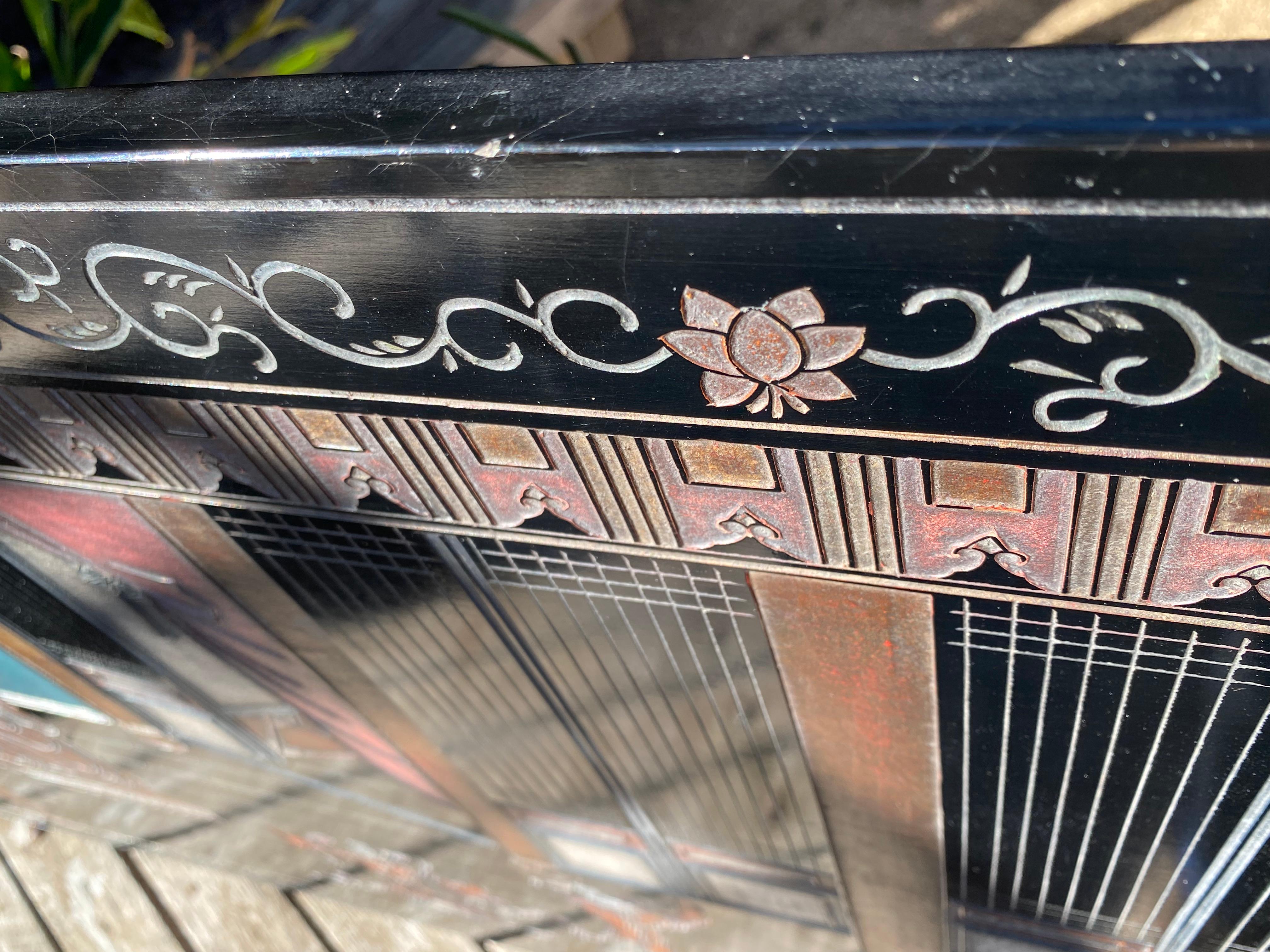 Panel lacado tallado Coromandel negro de exportación china de los años 70 por Zhongkun en venta 5