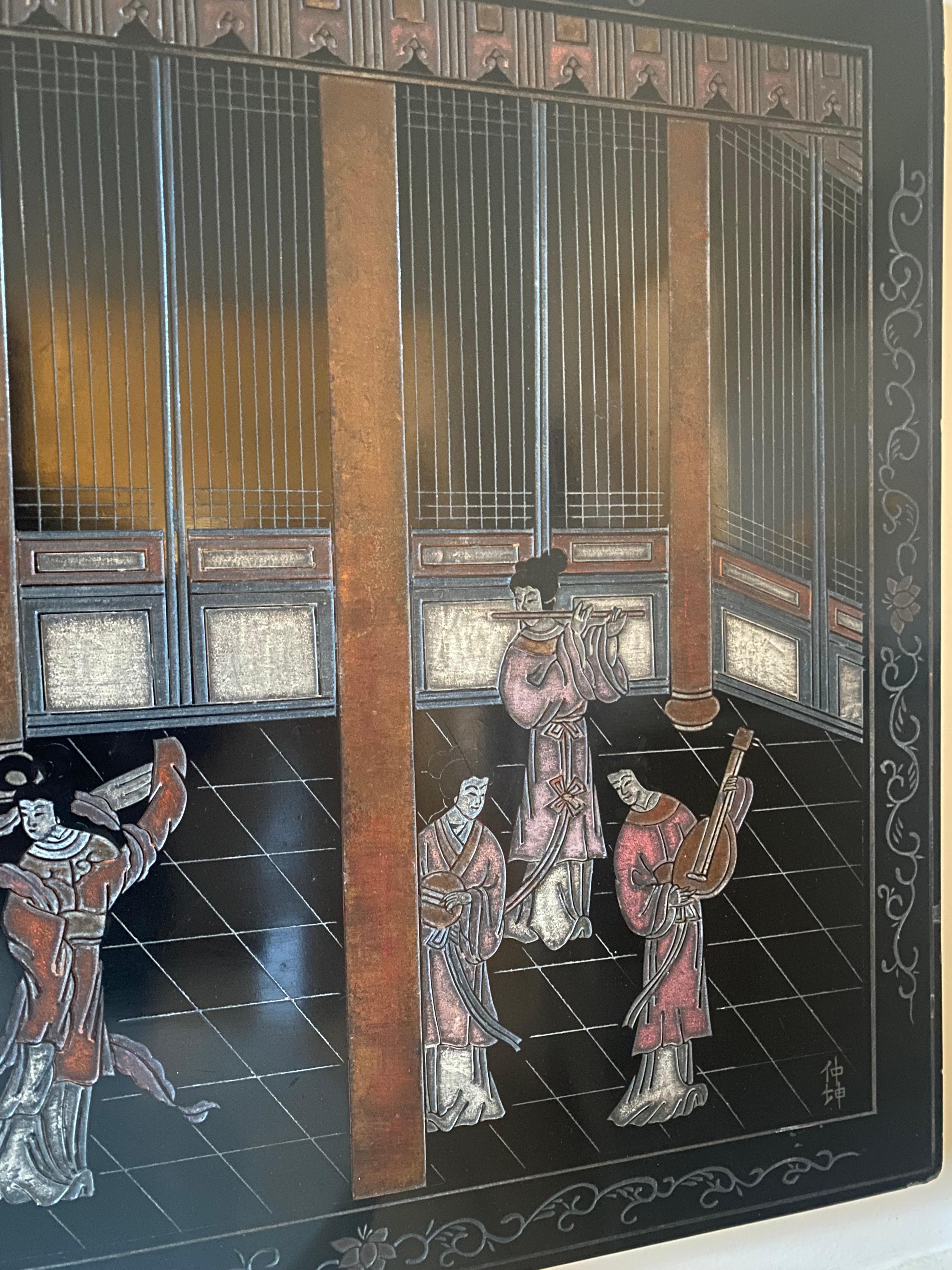 Panel lacado tallado Coromandel negro de exportación china de los años 70 por Zhongkun en Bastante bueno estado para la venta en Melbourne, AU