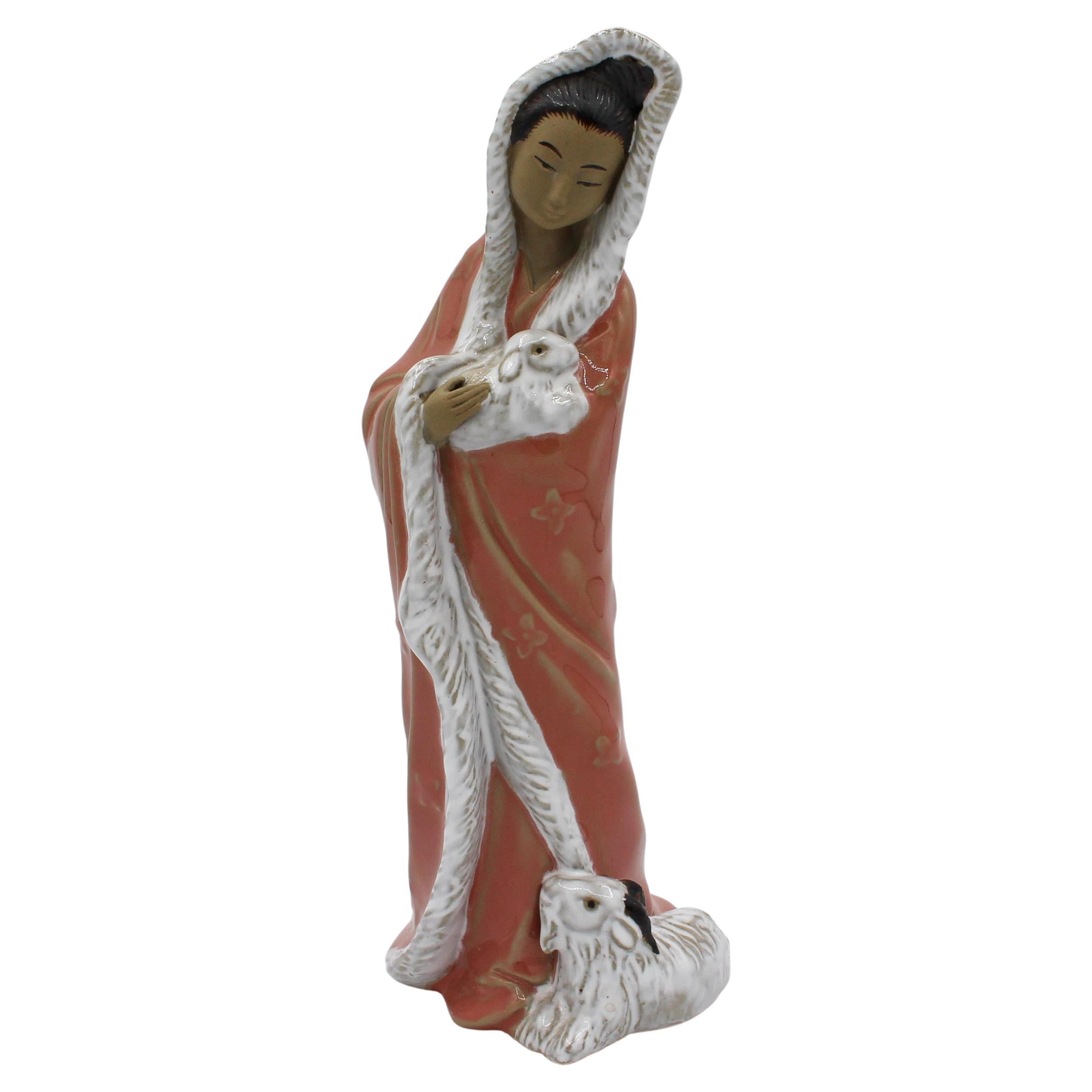 1970s, Chinese Mud Figure of Woman For Sale