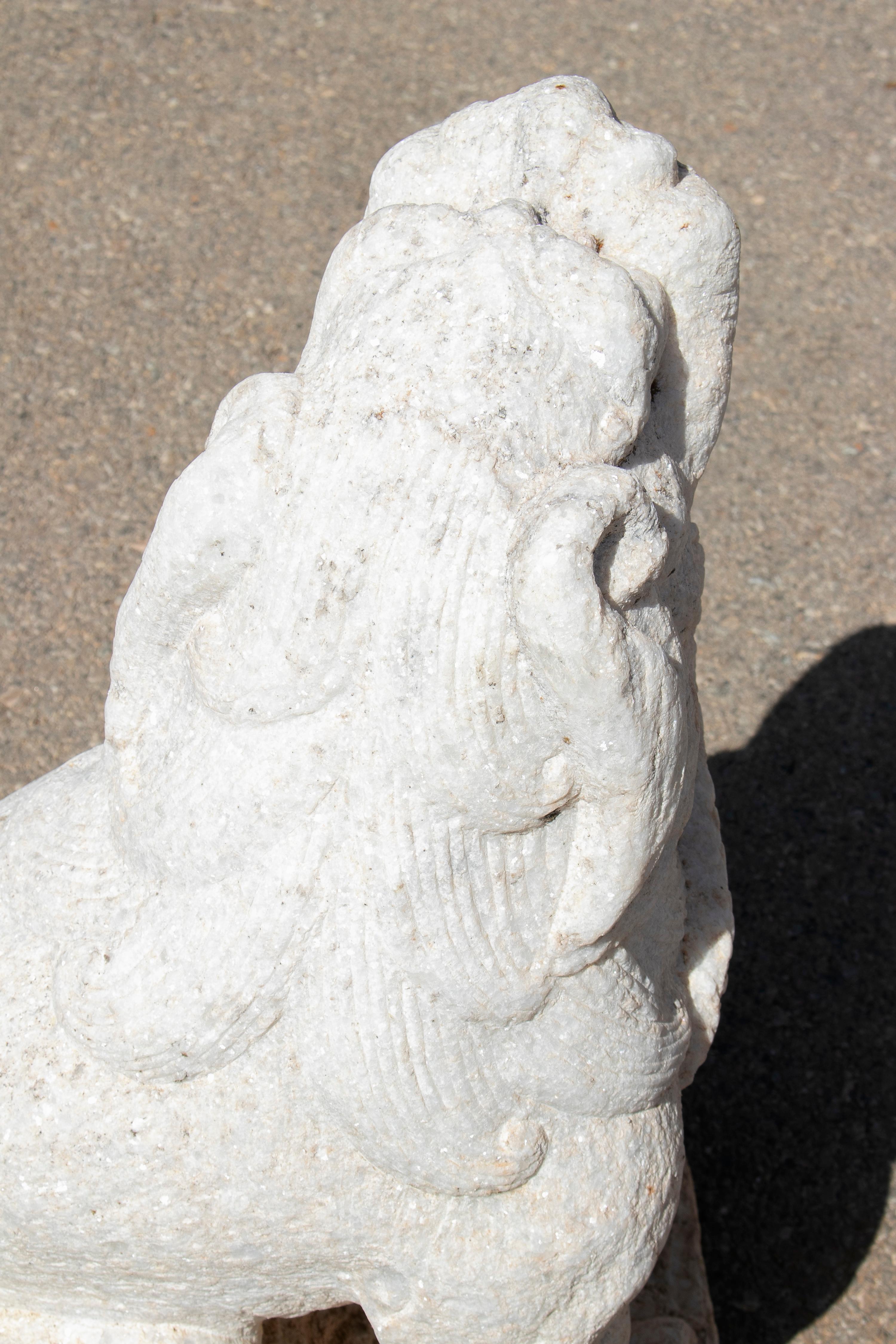 1970s Chinese Pair of Hand Carved White Marble Lions For Sale 10