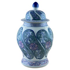 VIntage Chinese Temple Jar with Pastel Toned Famille Vert Decoration
