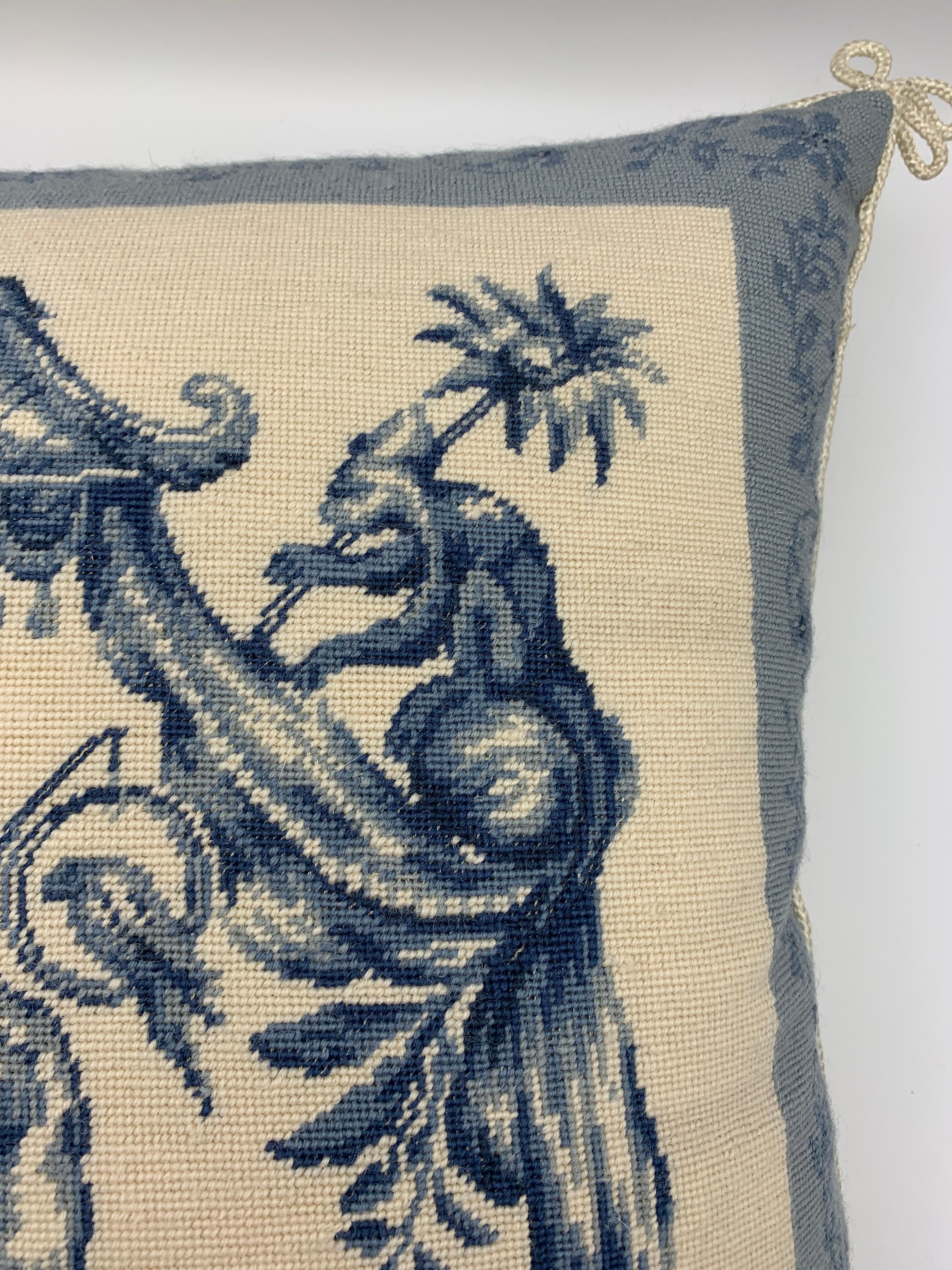 Chinoiserie Blue and White Pagoda Needlepoint Pillow, 1970s For Sale 4