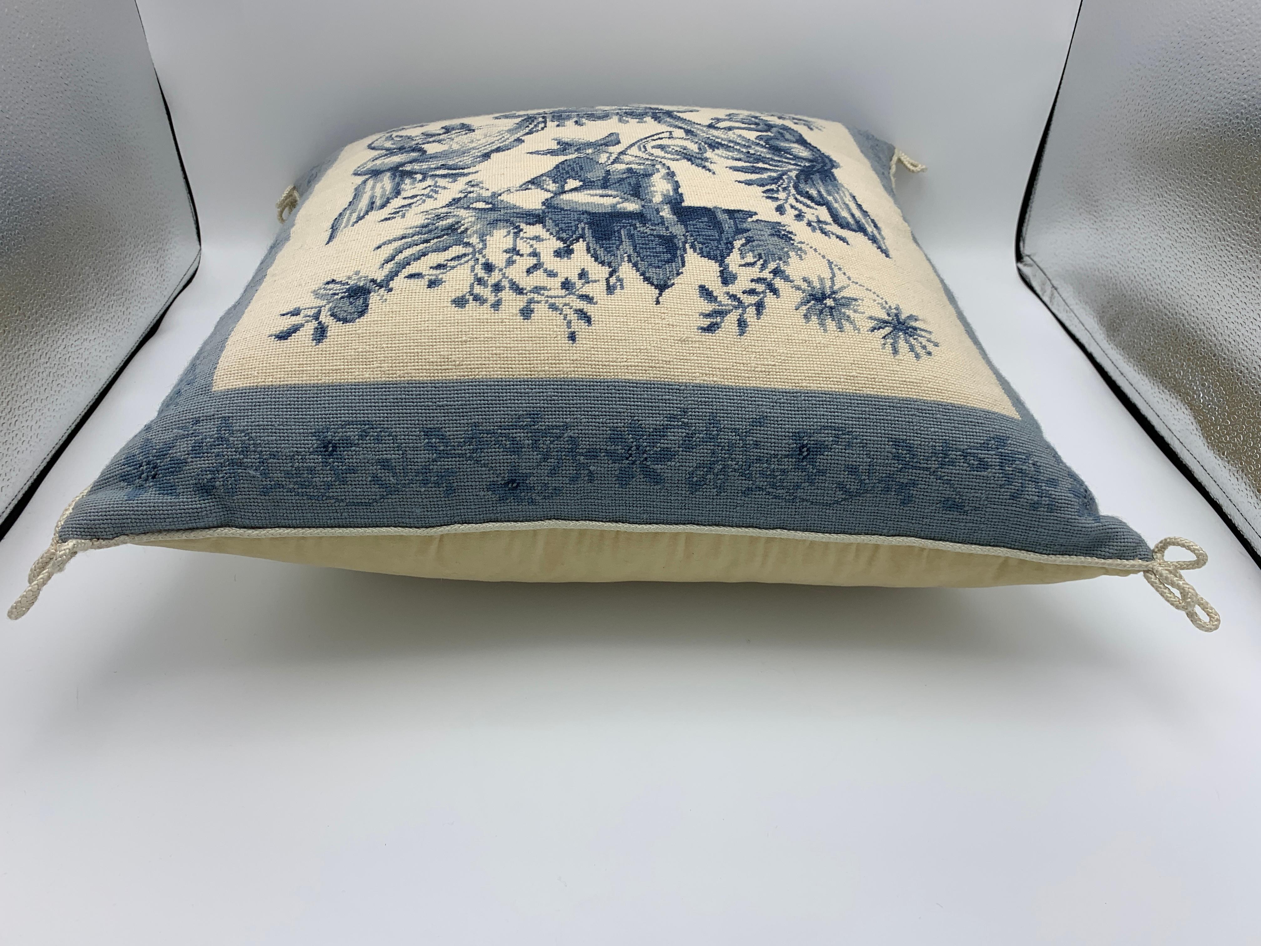 Chinoiserie Blue and White Pagoda Needlepoint Pillow, 1970s For Sale 7
