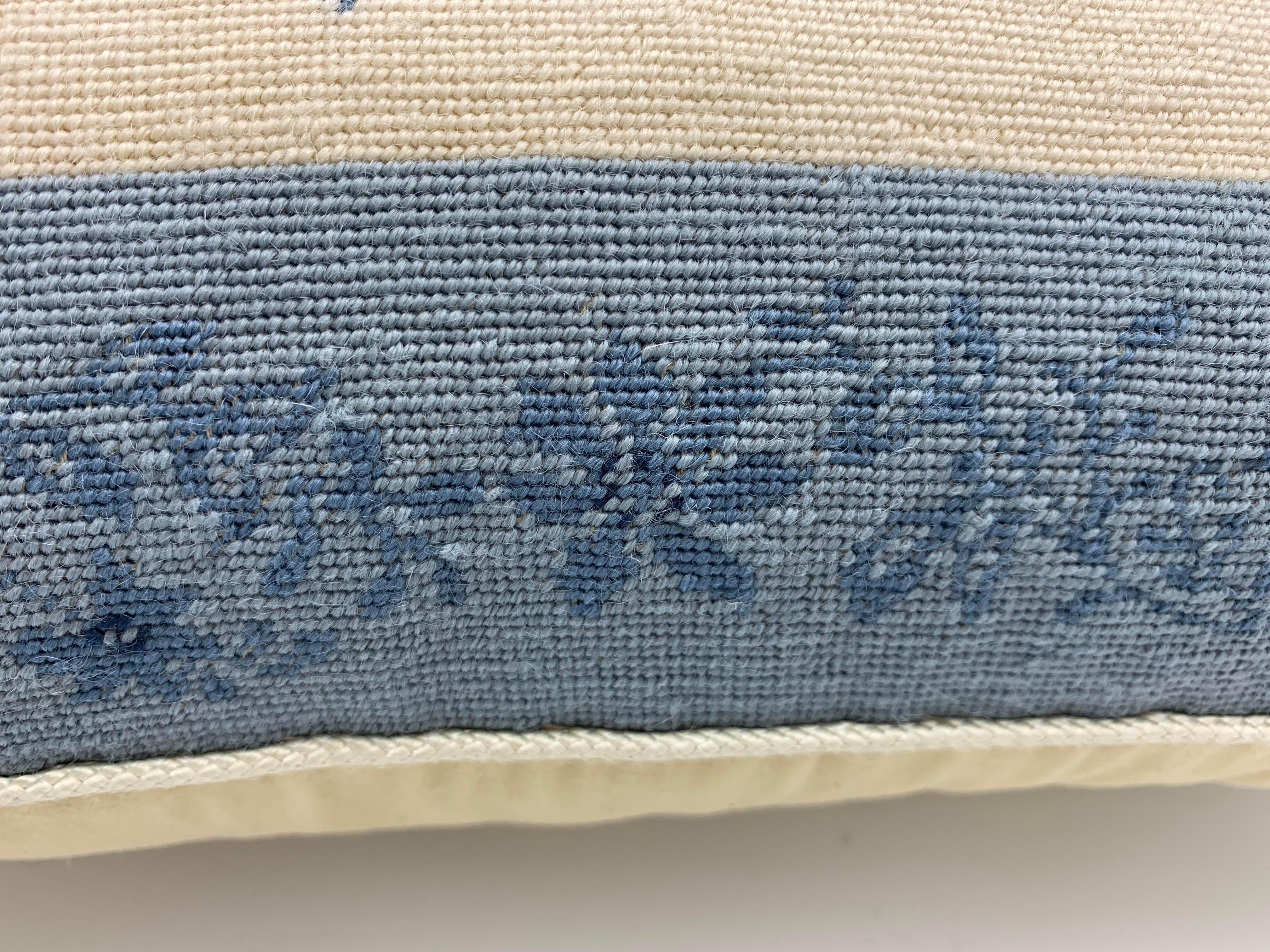 1970s Chinoiserie Blue and White Pagoda Needlepoint Pillow For Sale 3
