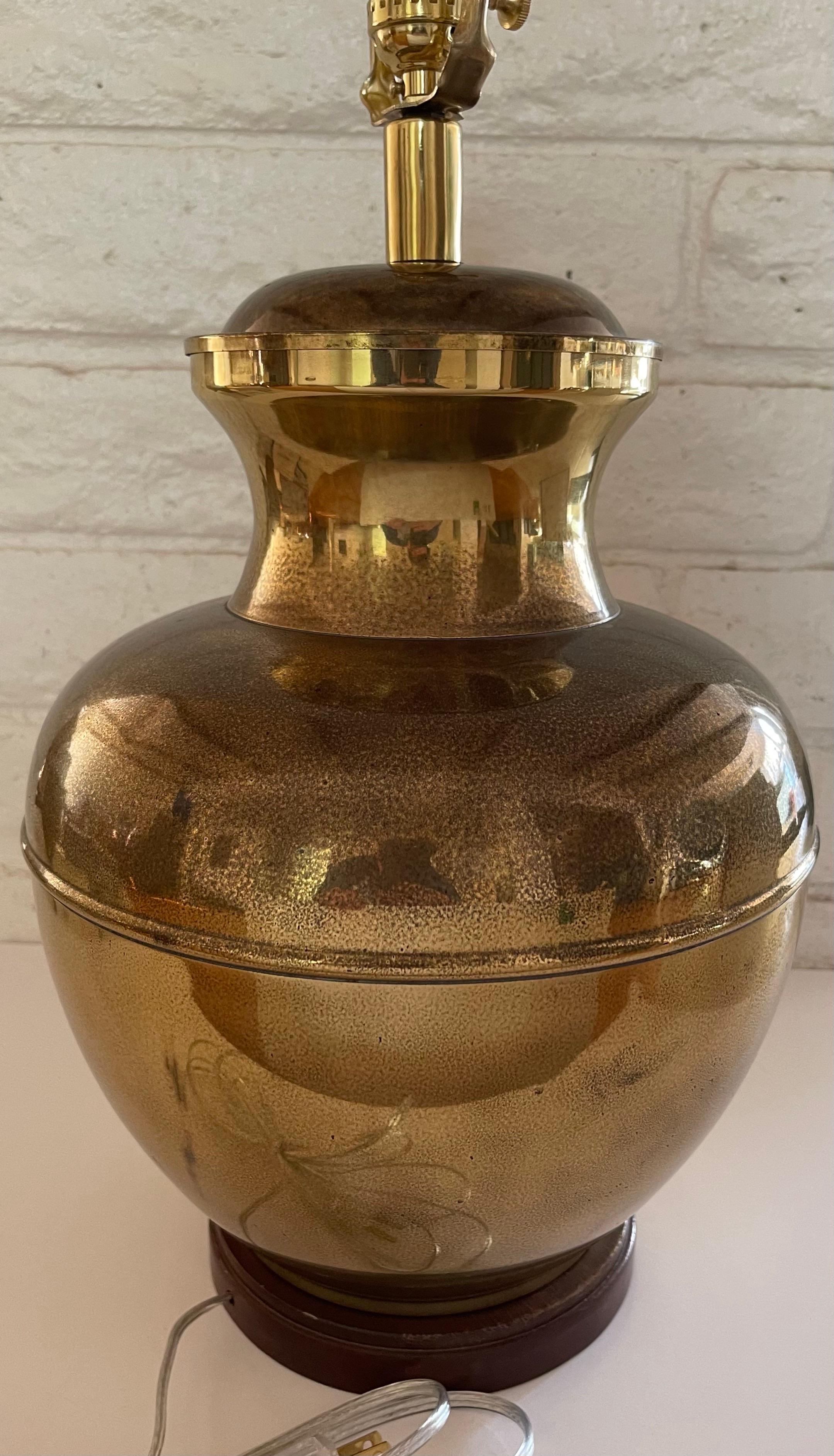 1970s Chinoiserie Brass Ginger Jar Large Lamp For Sale 5