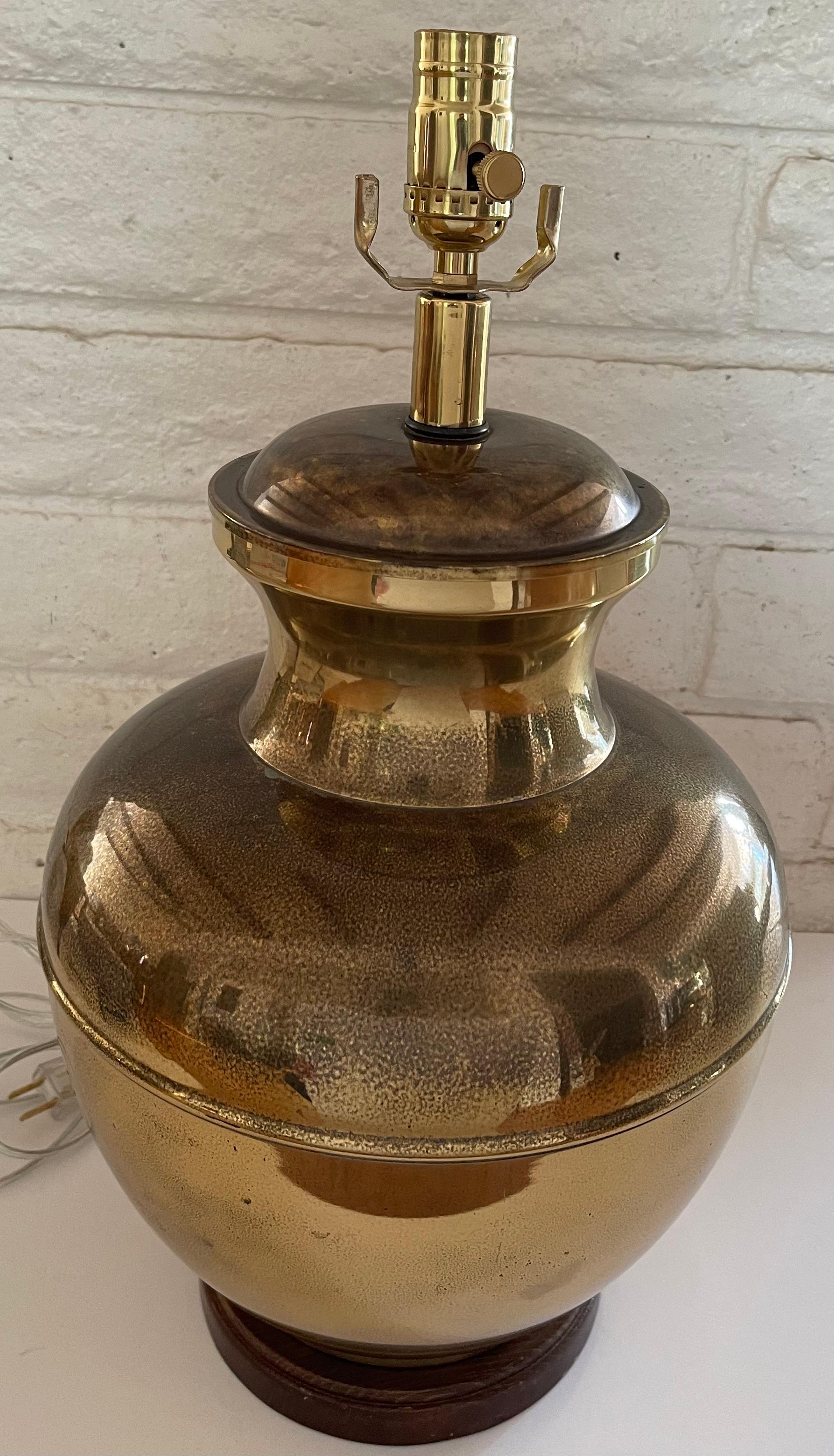 American 1970s Chinoiserie Brass Ginger Jar Large Lamp For Sale