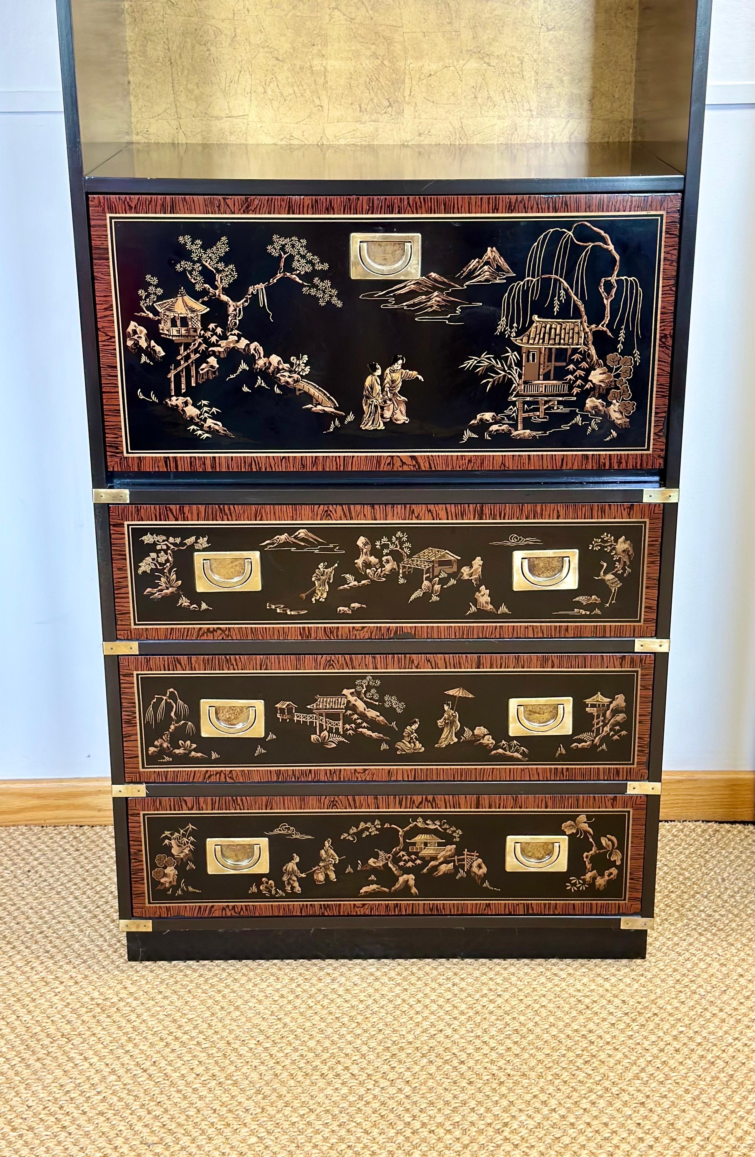 1970s Chinoiserie Drexel Black and Brass Bookshelves – a Pair  For Sale 5