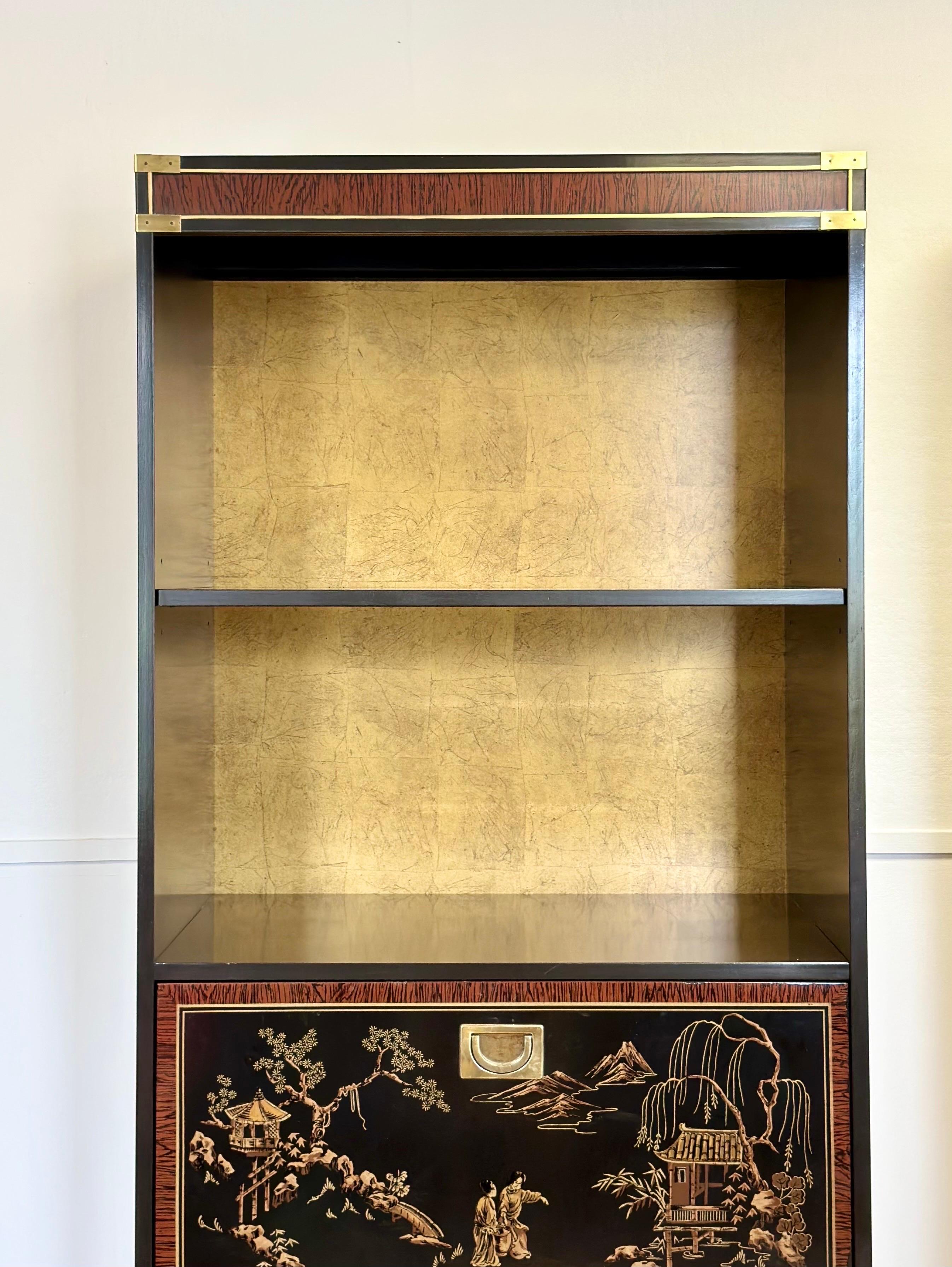 1970s Chinoiserie Drexel Black and Brass Bookshelves – a Pair  For Sale 6